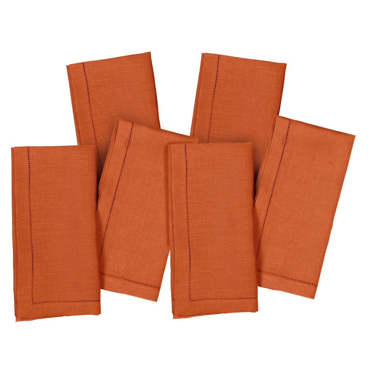 Rust Linen Dinner Napkins | 20 x 20 Inch Set Of 6 | Hemstitch
