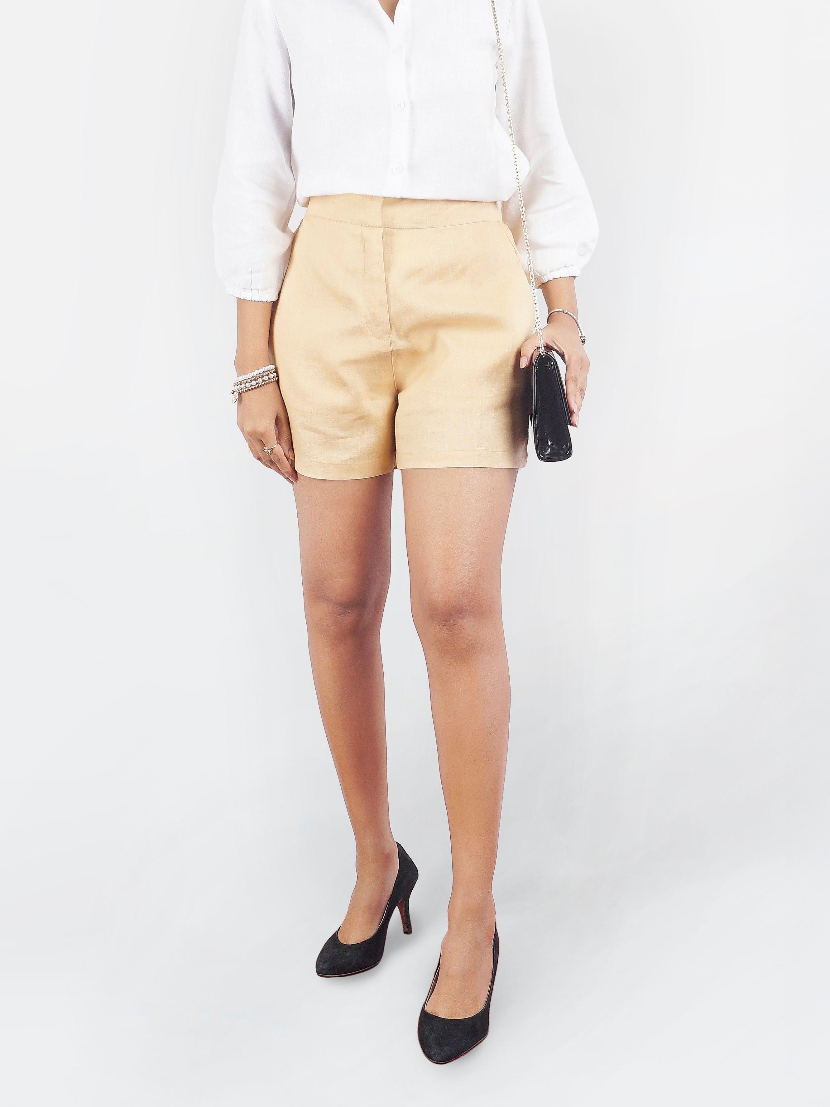 Beige Linen Shorts