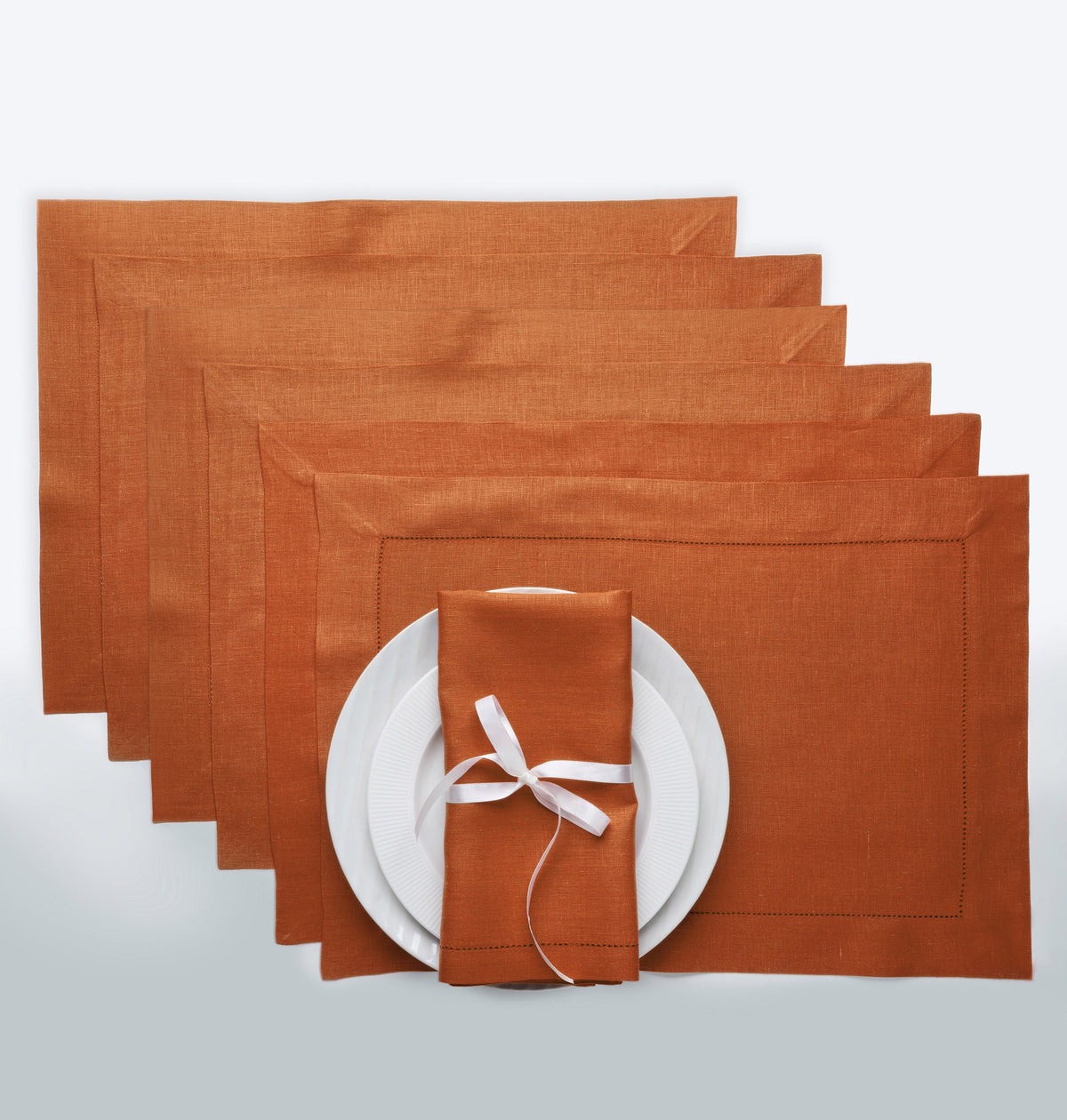 Rust Linen Placemats | 14 x 19 Inch Set Of 6 | Hemstitch