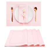 Pastel Pink Linen Placemats 14 x 19 Inch Set of 4 - Hemstitch
