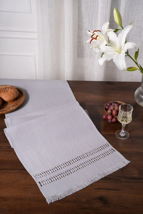 Light Grey Linen Look Recycled Fabric Hand Hemstitch Table Runner