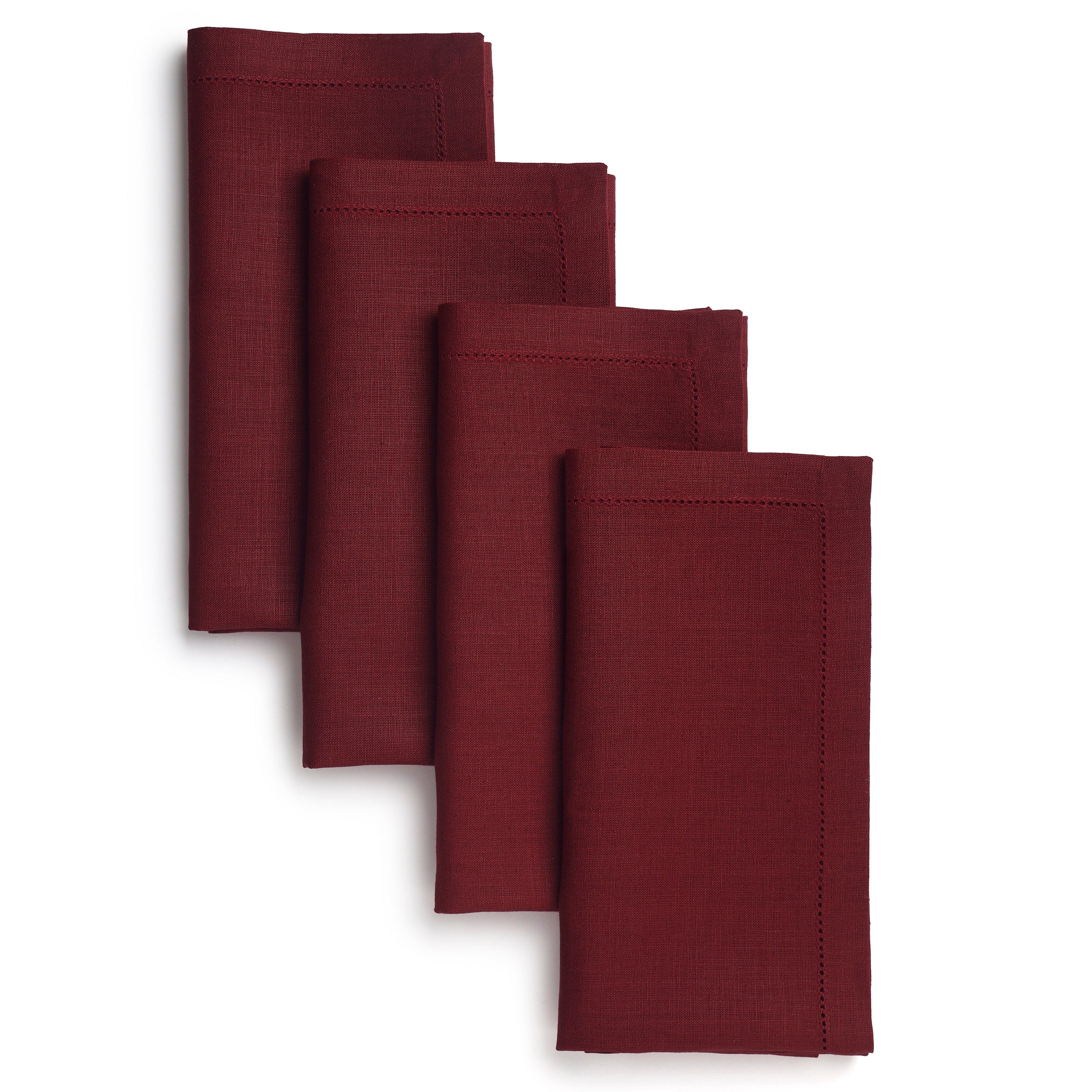 Dark Red Linen Napkins, Hemstitch, 20 x 20 inch, 4 pcs