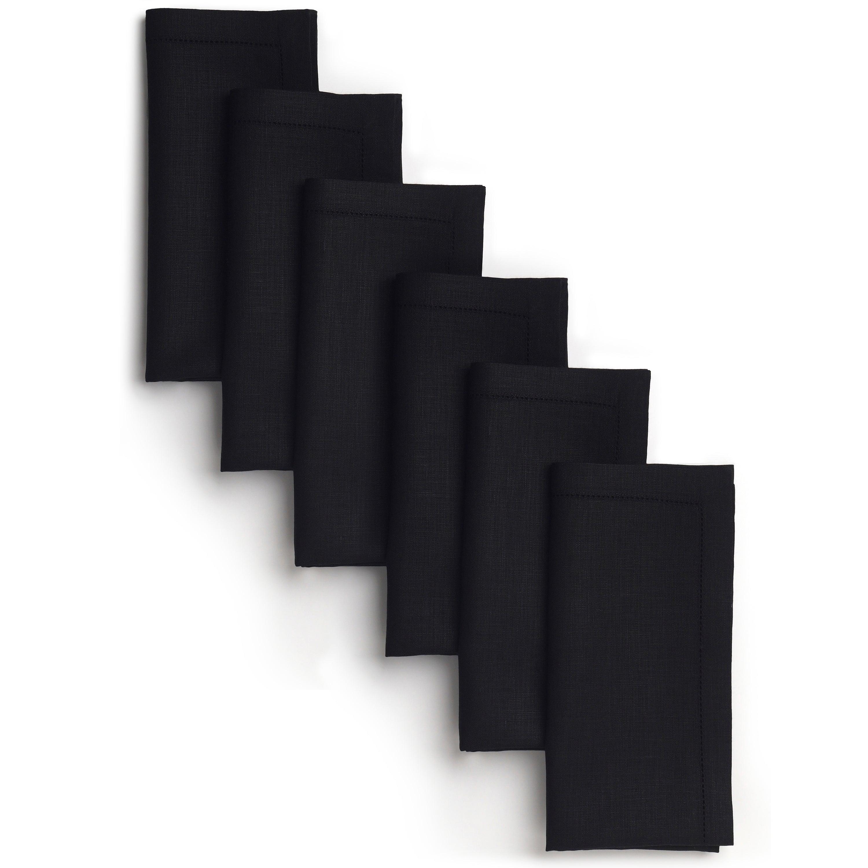 Black Linen Napkins, Hemstitch, 20 x 20 inch, 6 pcs