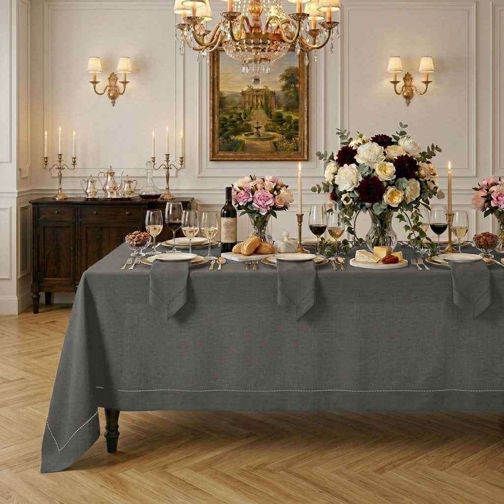 Signature Linen™ Charcoal Grey Tablecloth - Hemstitch
