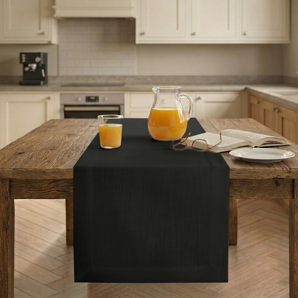 Easy Linen™ Black Table Runner - Mitered Corner