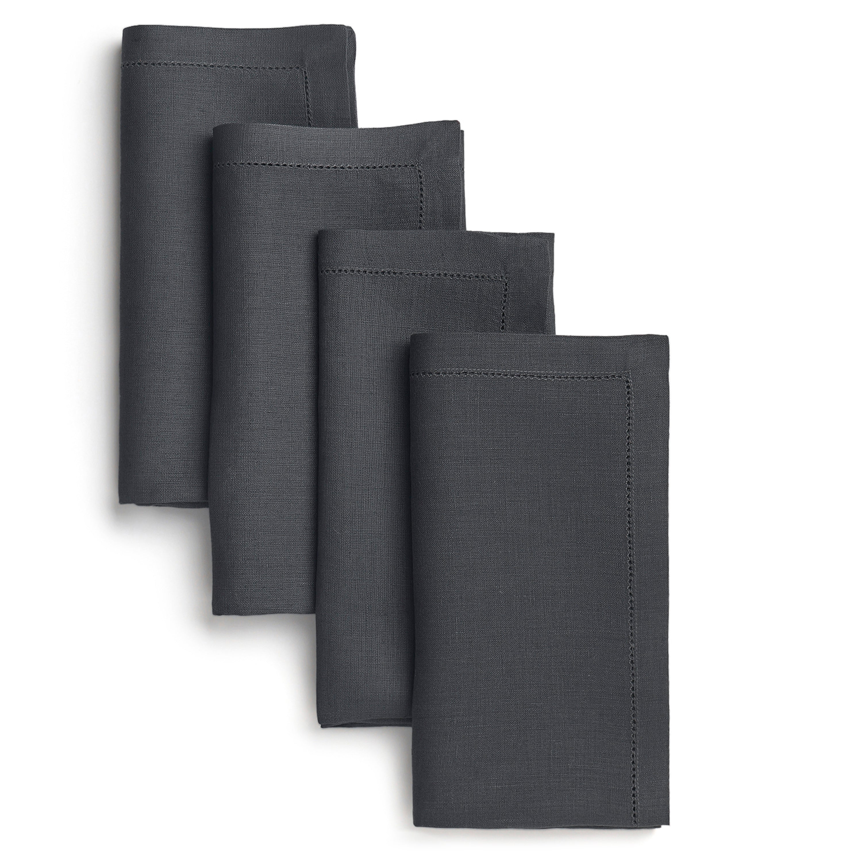 Charcoal Grey Linen Napkins, Hemstitch, 20 x 20 inch, 4 pcs