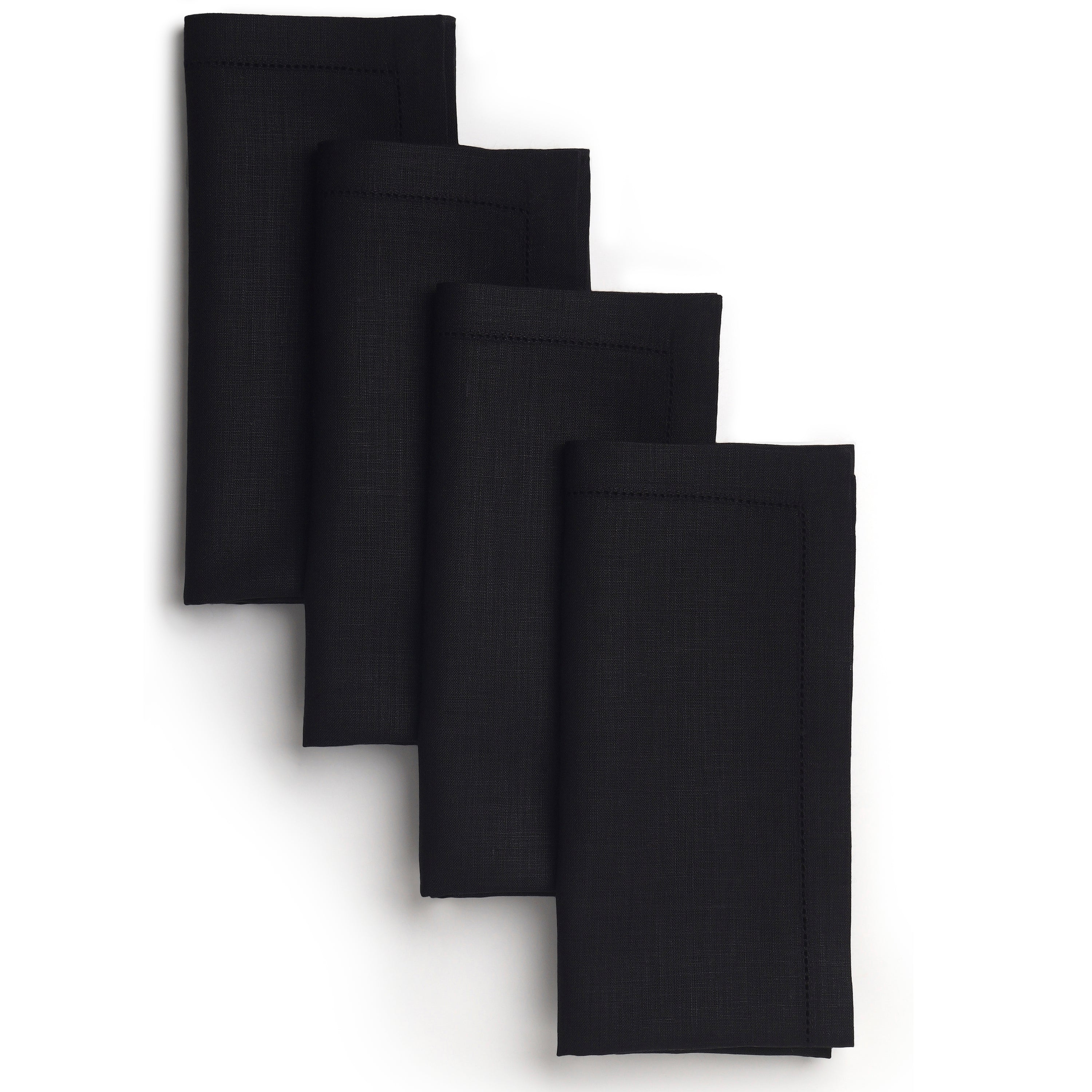 Black Linen Napkins, Hemstitch, 20 x 20 inch, 4 pcs