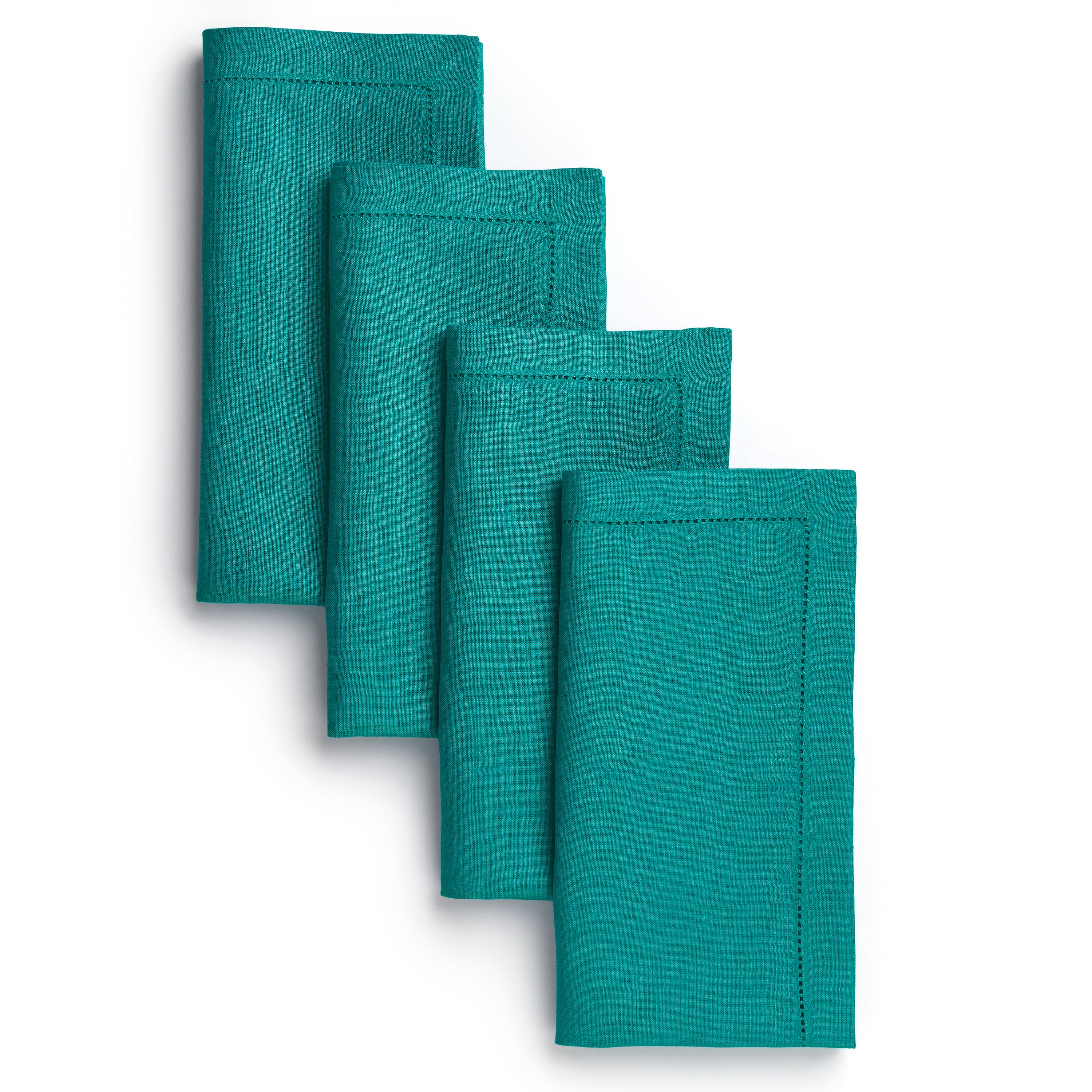 Teal Blue Linen Napkins, Hemstitch, 20 x 20 inch, 4 pcs