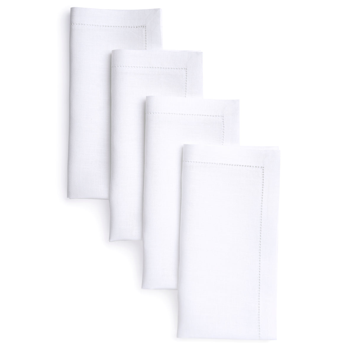 White Linen Dinner Napkins 20 x 20 Inch Set of 4 - Hemstitch
