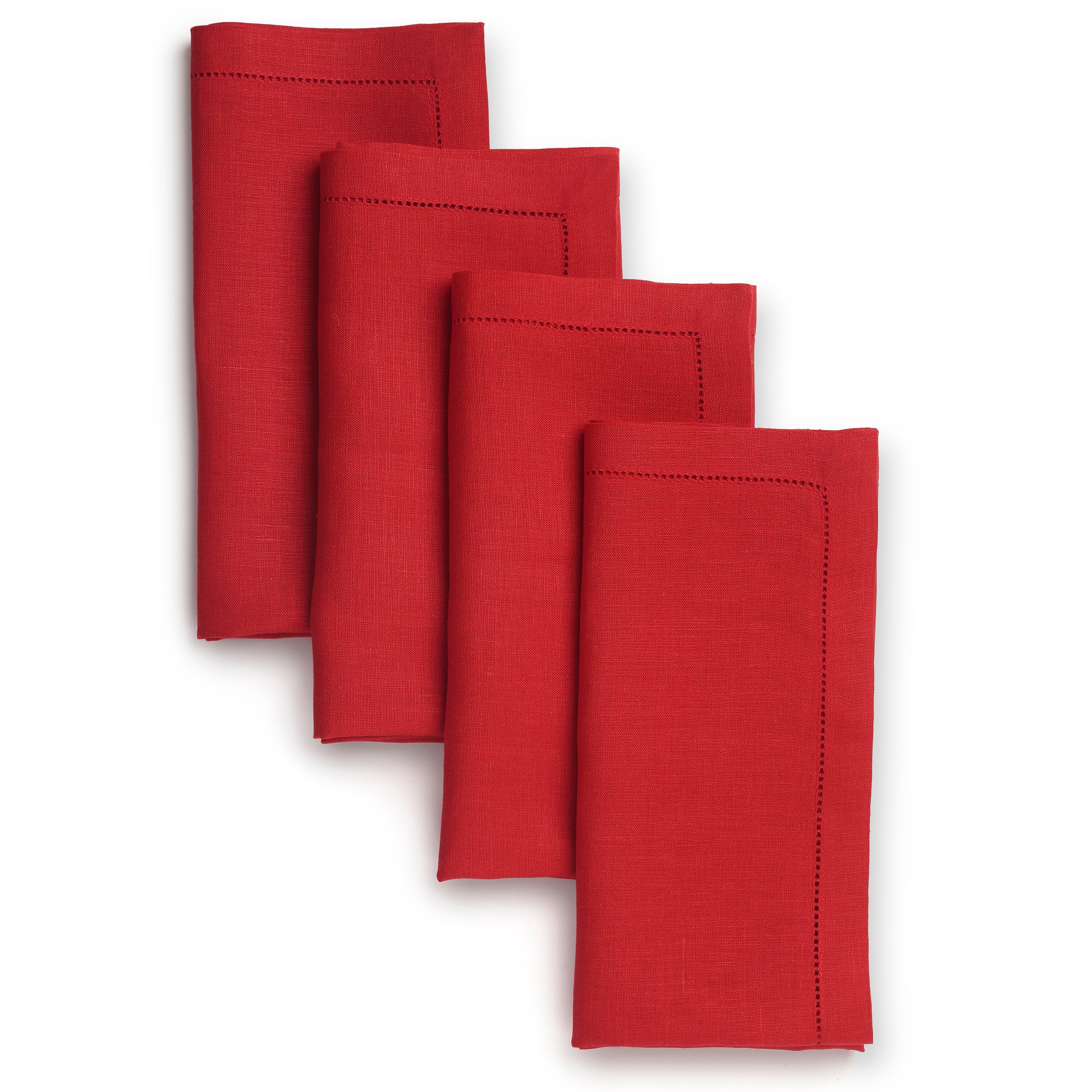 Bright Red Linen Napkins, Hemstitch, 20 x 20 inch, 4 pcs