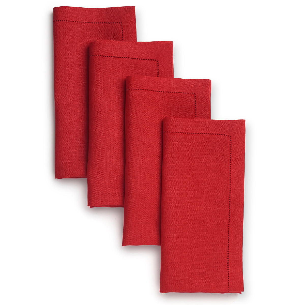 Bright Red Linen Dinner Napkins 20 x 20 Inch Set of 4 - Hemstitch