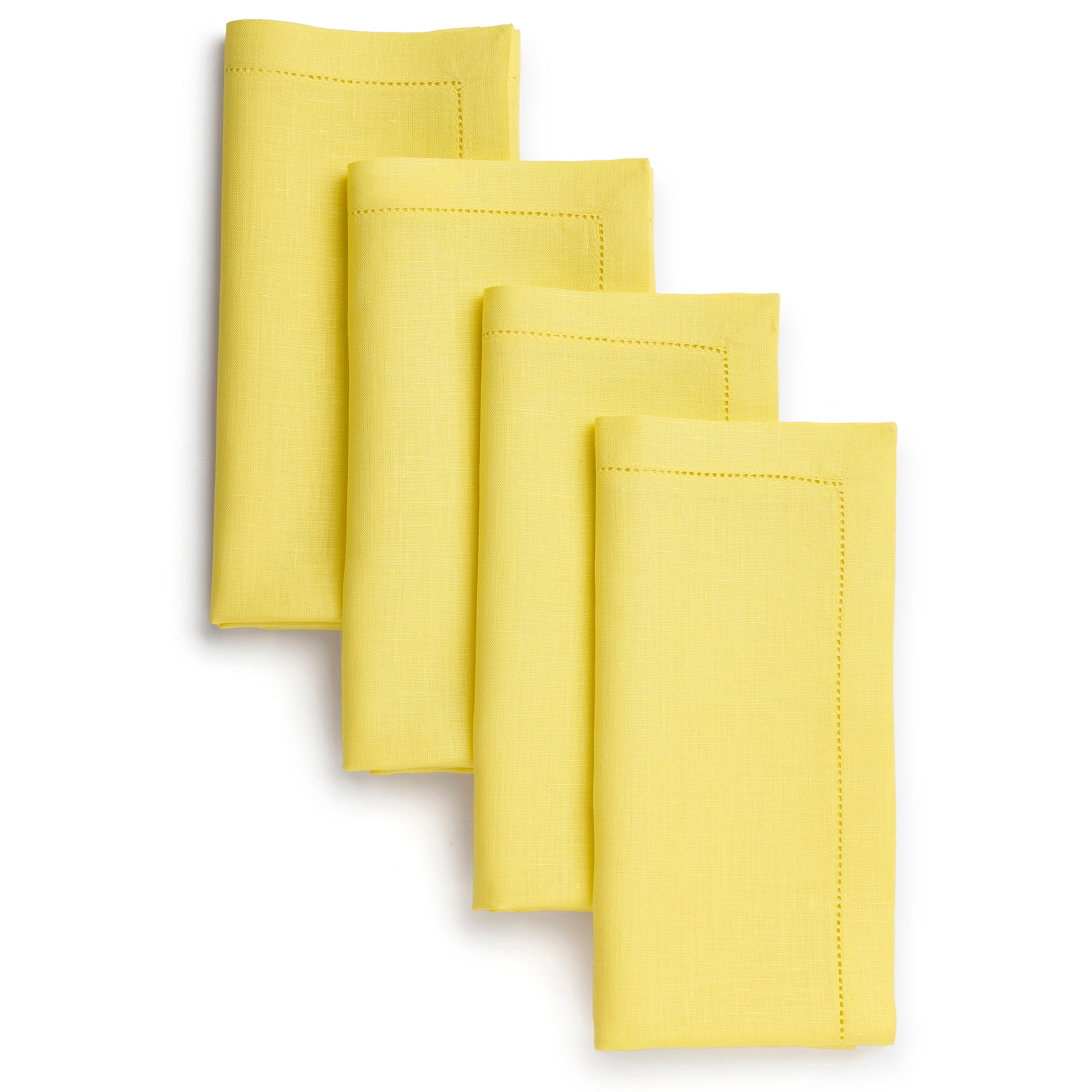 Lemon Yellow Linen Napkins, Hemstitch, 20 x 20 inch, 4 pcs