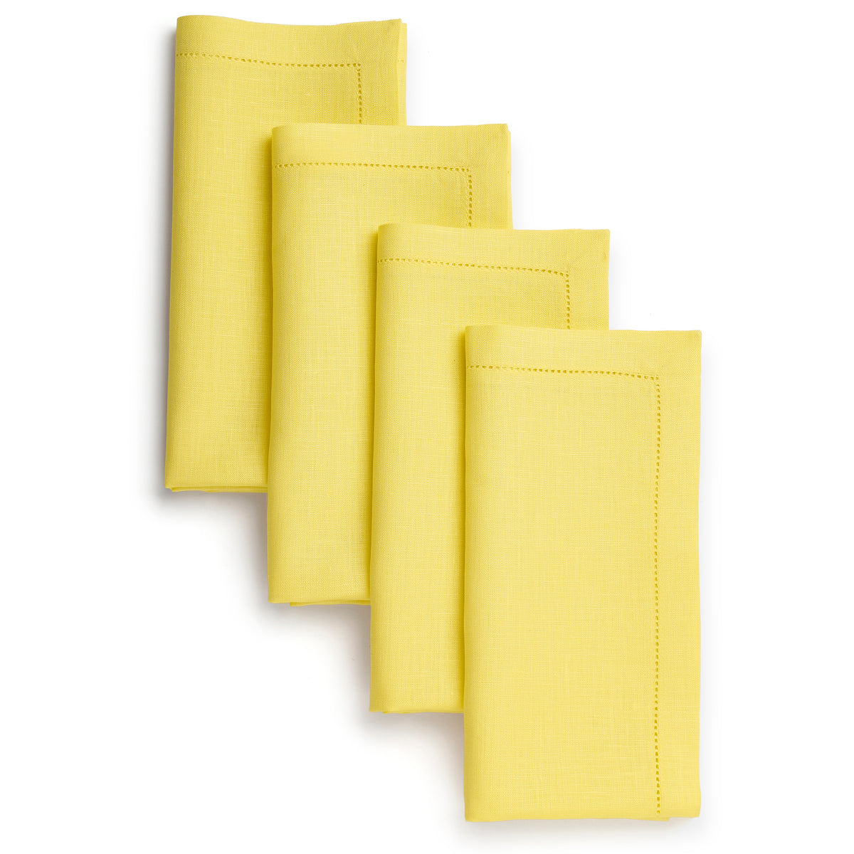 Lemon Yellow Linen Dinner Napkins 20 x 20 Inch Set of 4 - Hemstitch