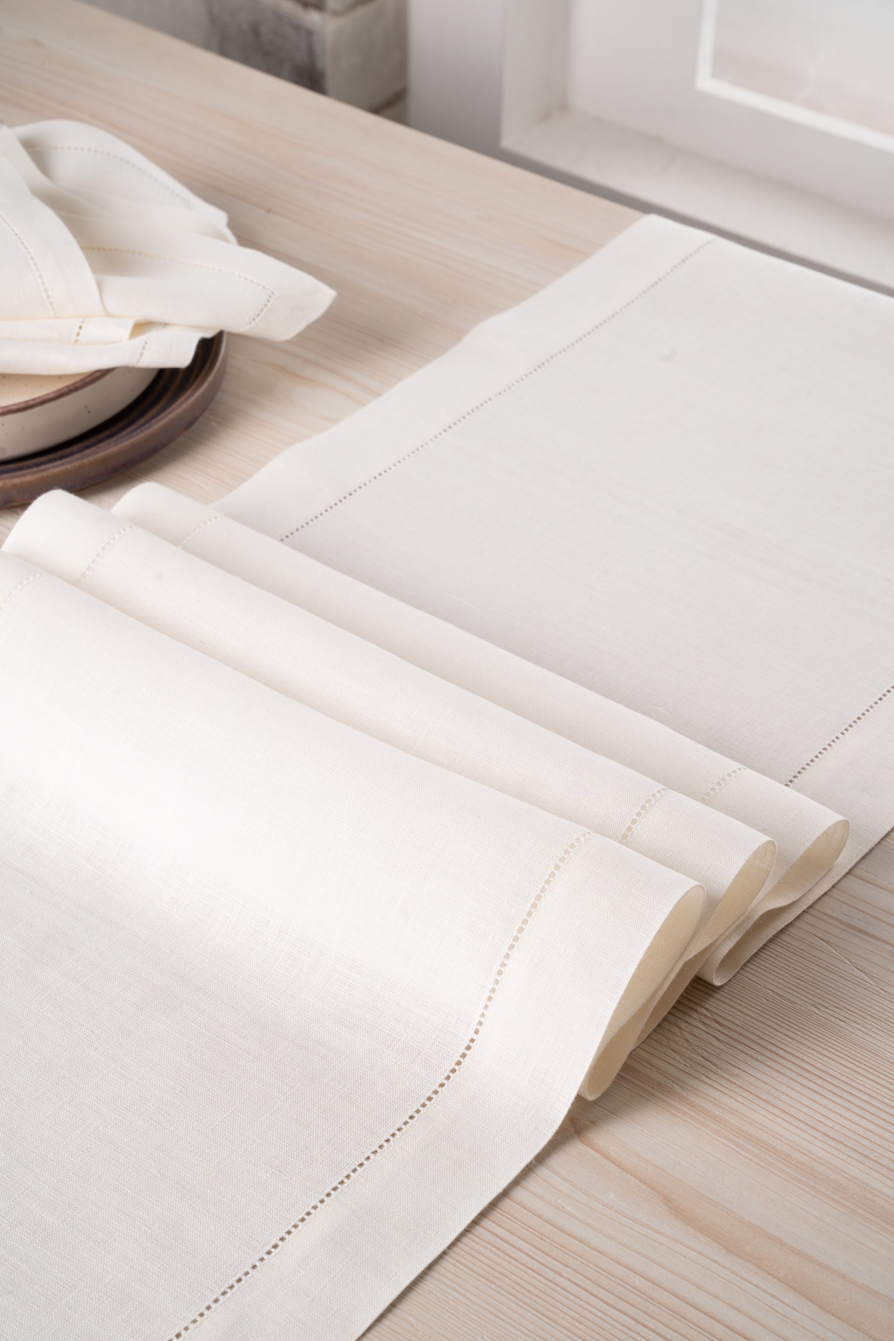 Ivory Linen Table Runner - Hemstitch