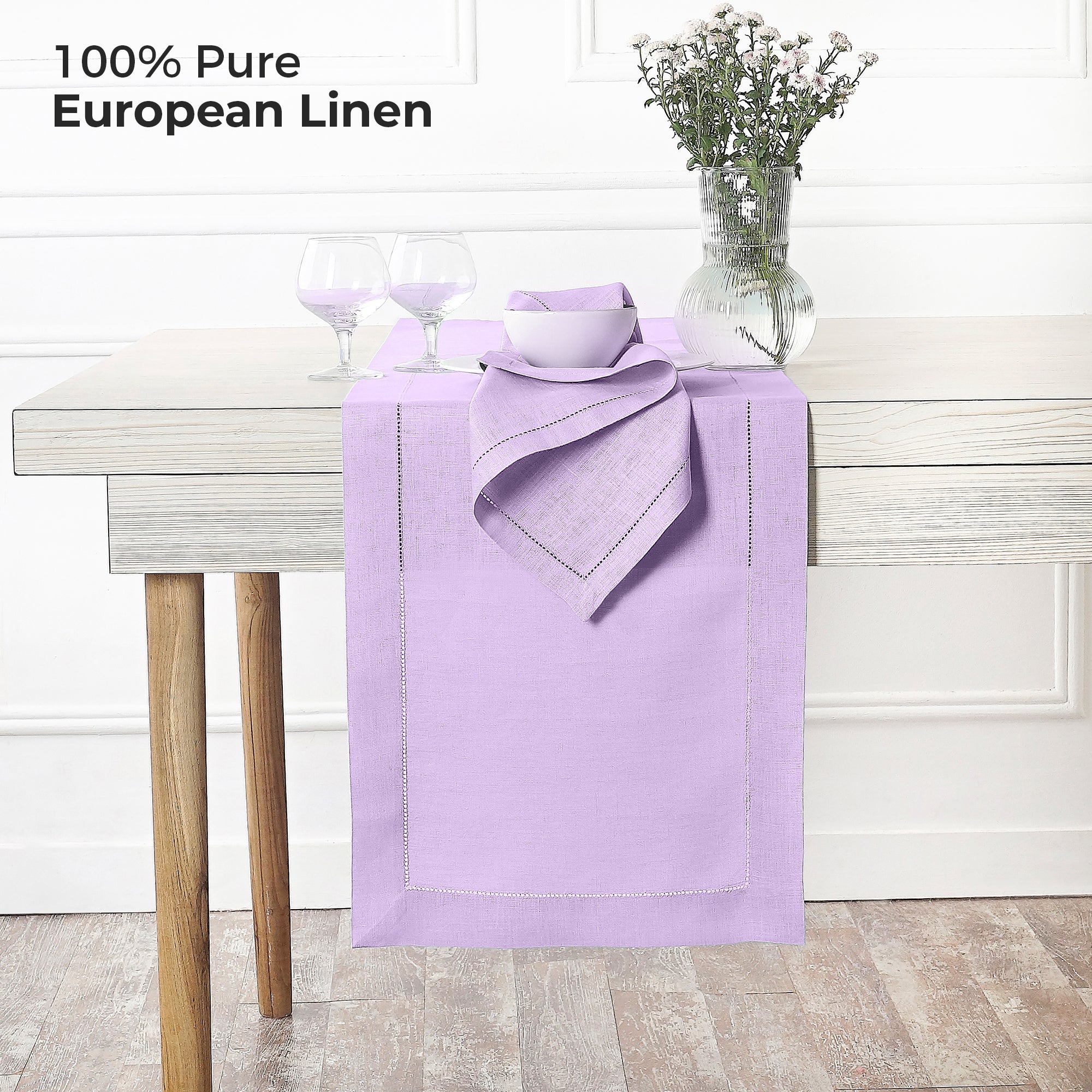 Lavender Linen Table Runner, Hemstitch