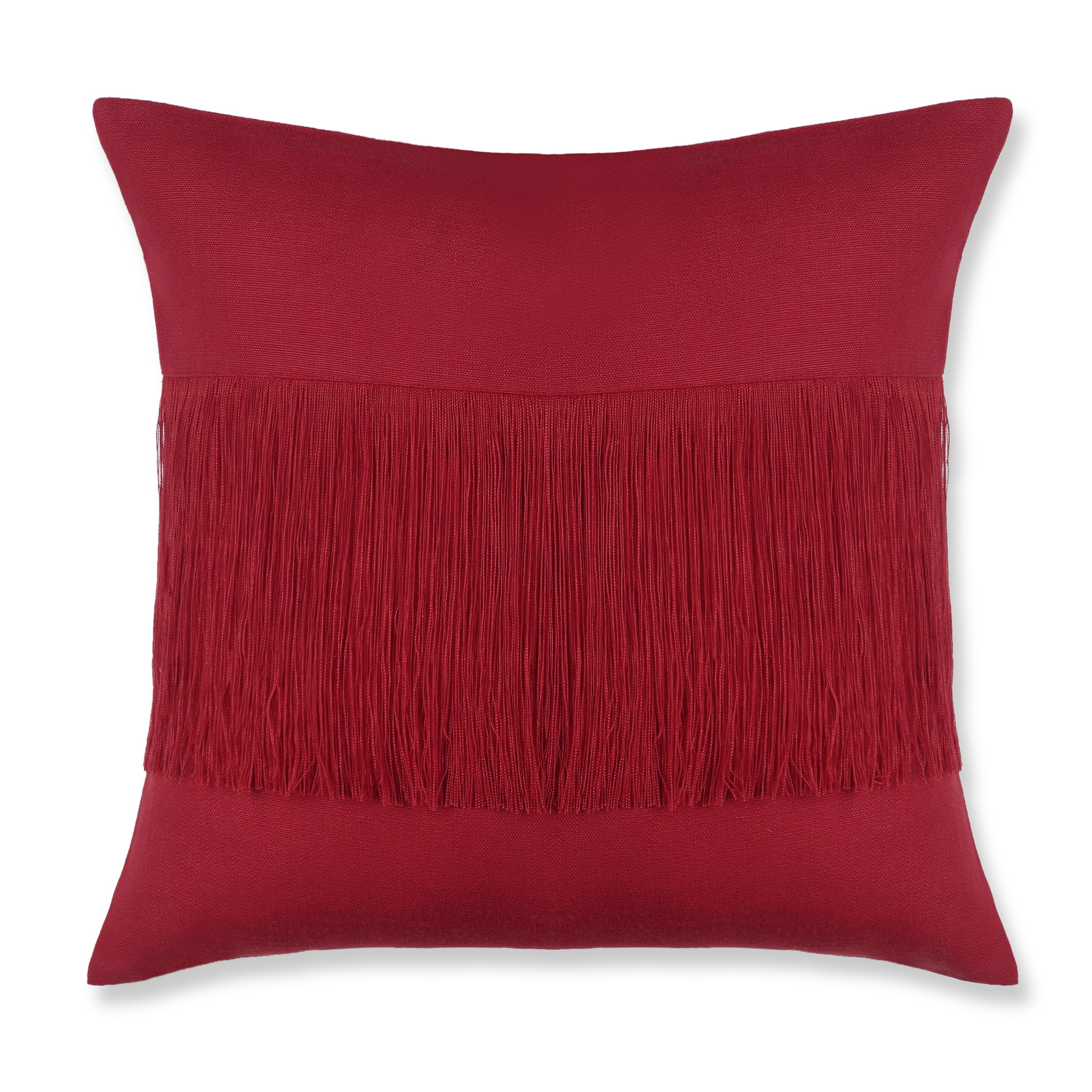 Bohemian Central Fringe Pillow Cover - Red