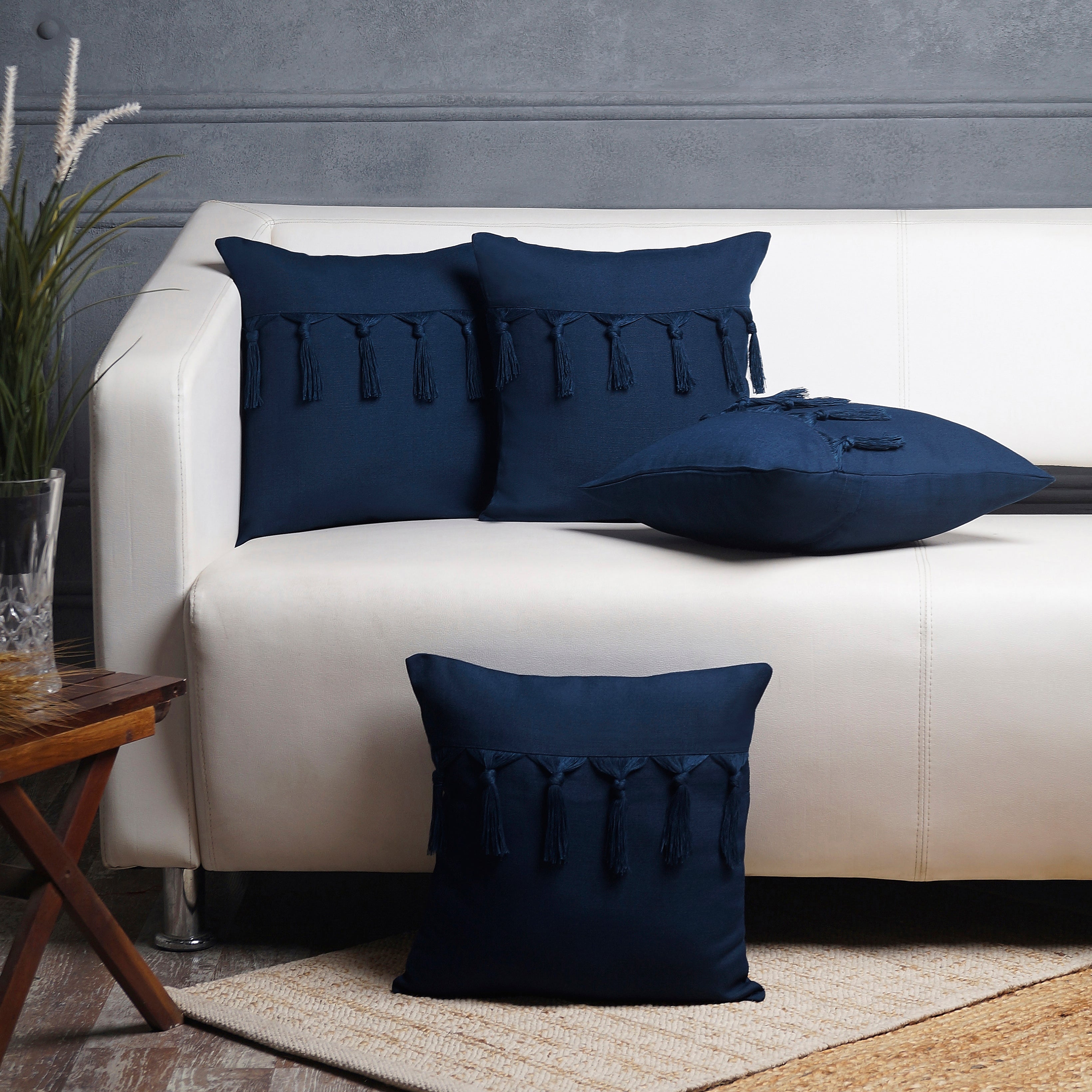 Bohemian Tassel Pillow Cover - Navy Blue