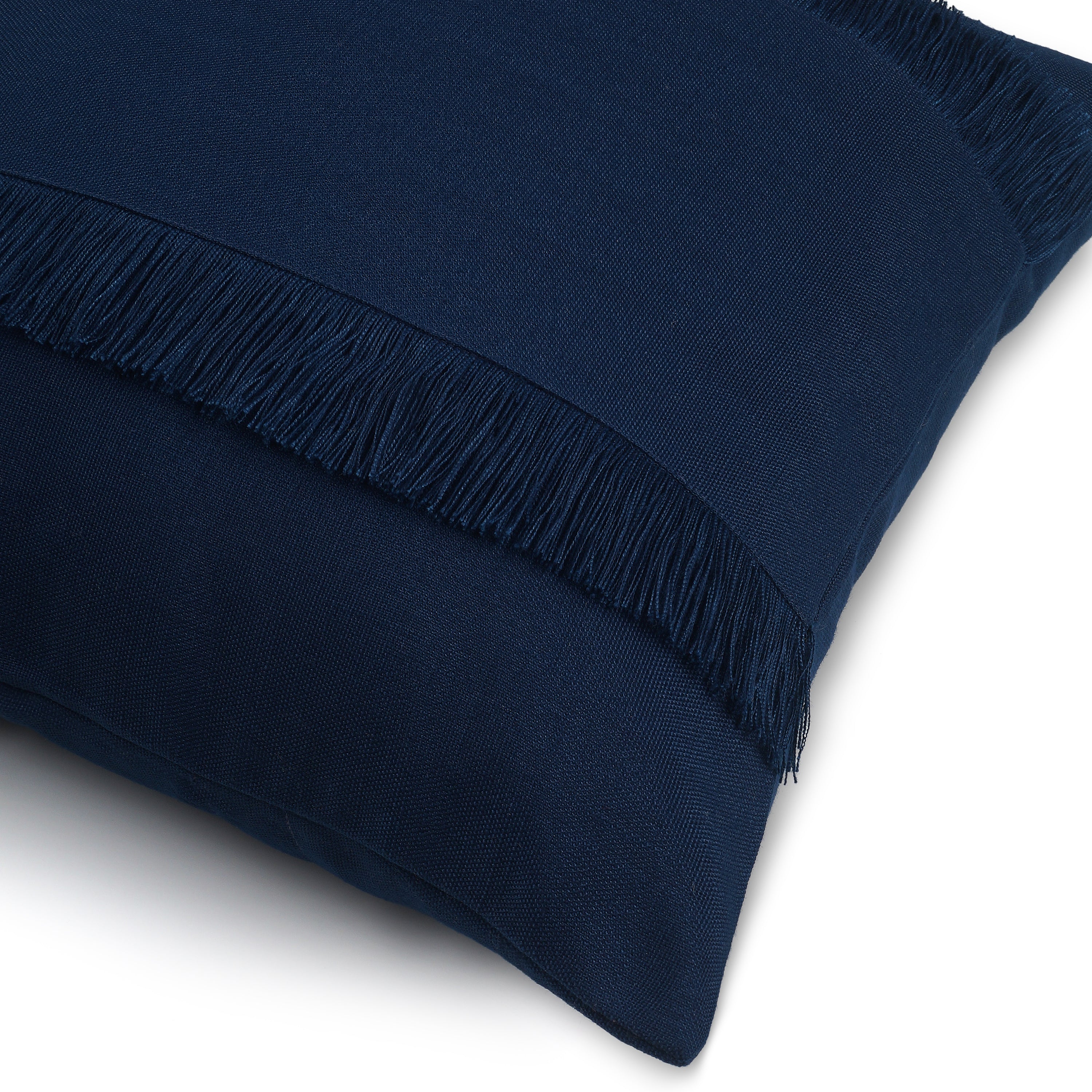 Bohemian Double Fringe Pillow Cover - Navy Blue