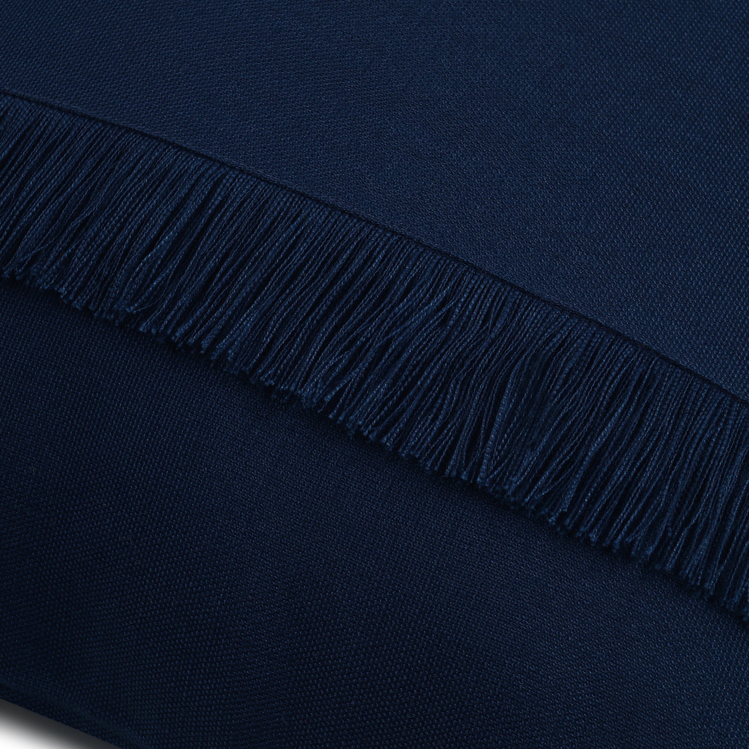 Bohemian Double Fringe Pillow Cover - Navy Blue