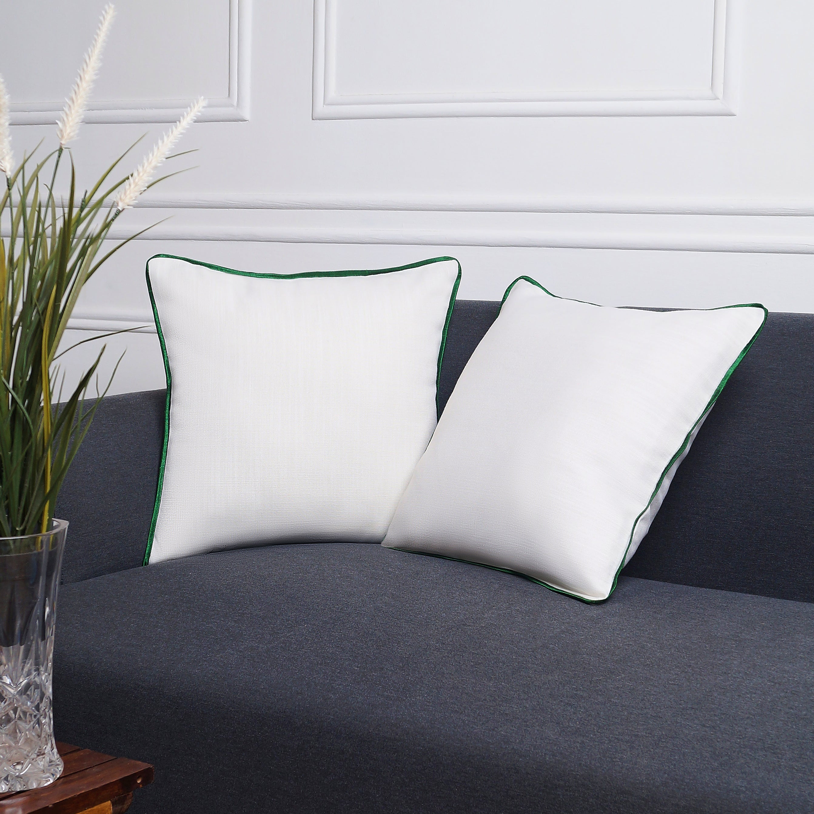 Marrow Edge Pillow Cover - White and Emerald Green