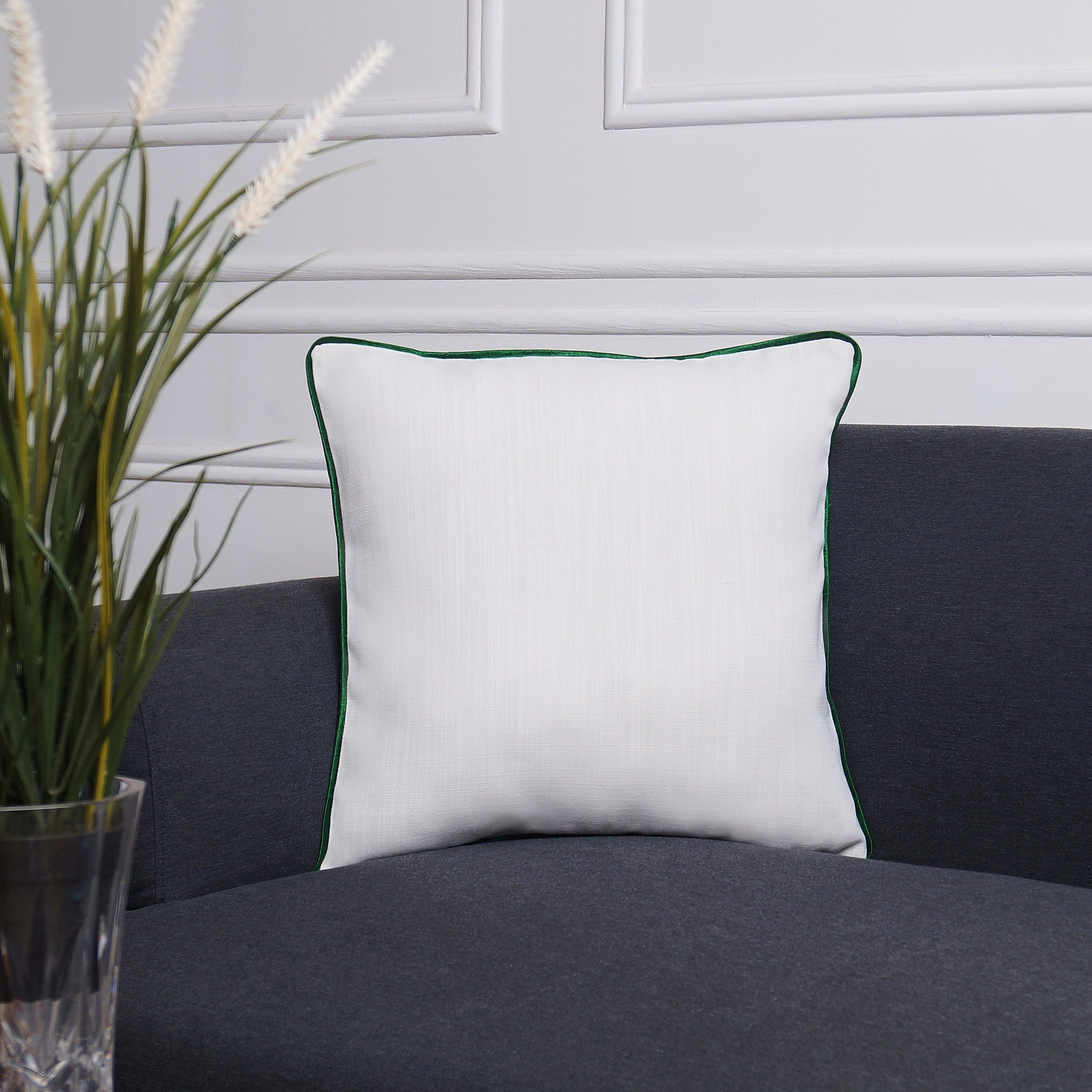 Marrow Edge Pillow Cover - White and Emerald Green