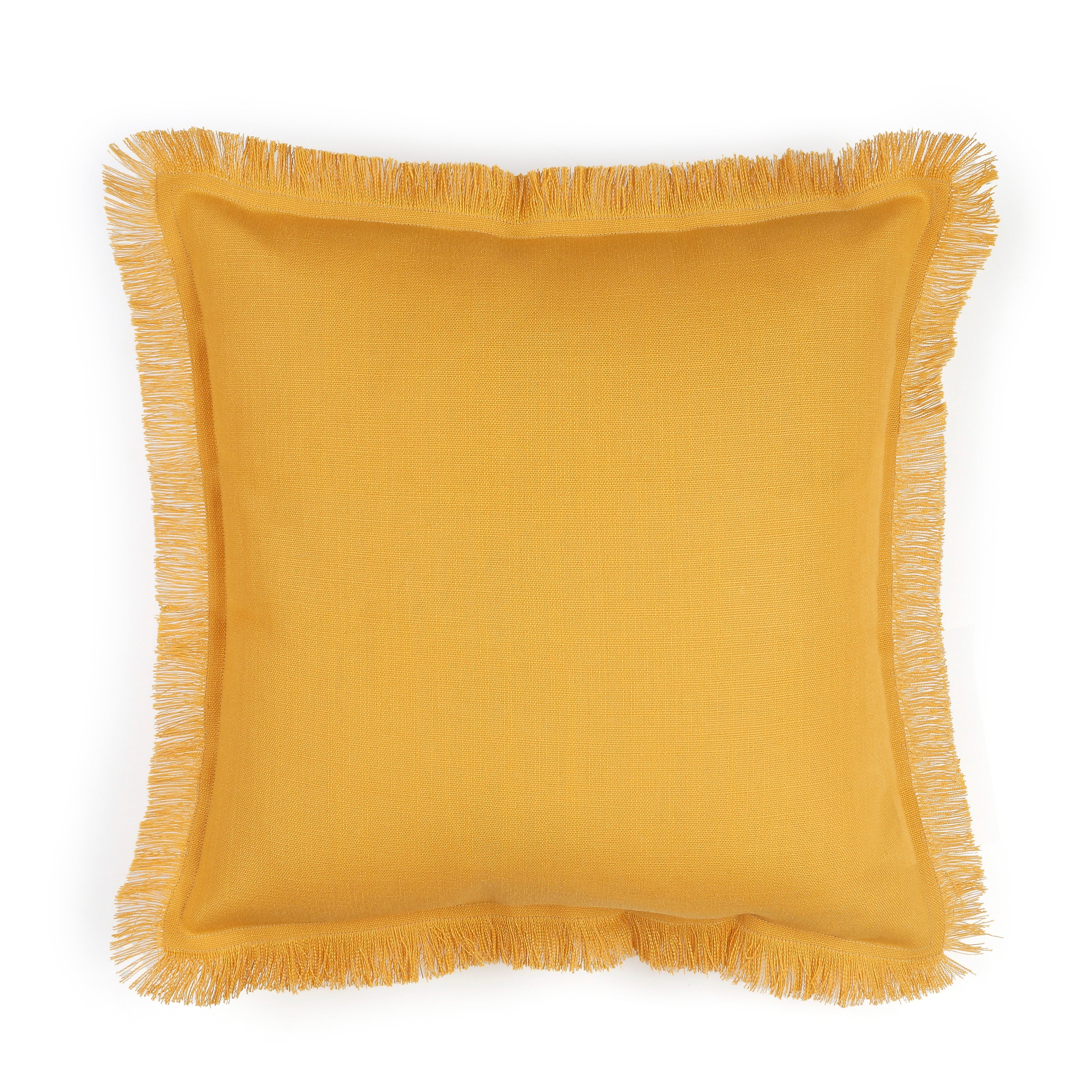 Bohemian Fringe Pillow Cover - Mustard