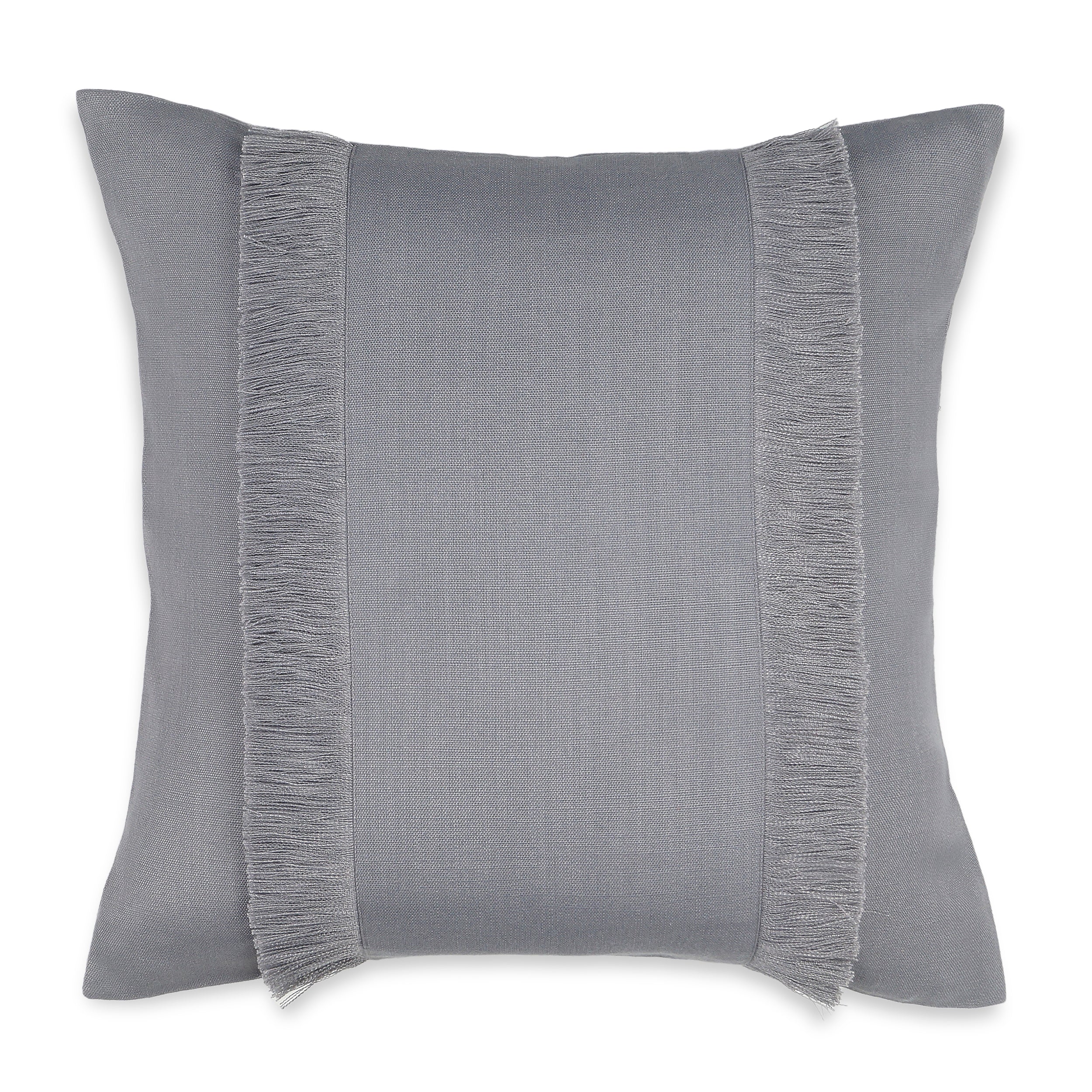 Bohemian Double Fringe Pillow Cover - Charcoal Grey