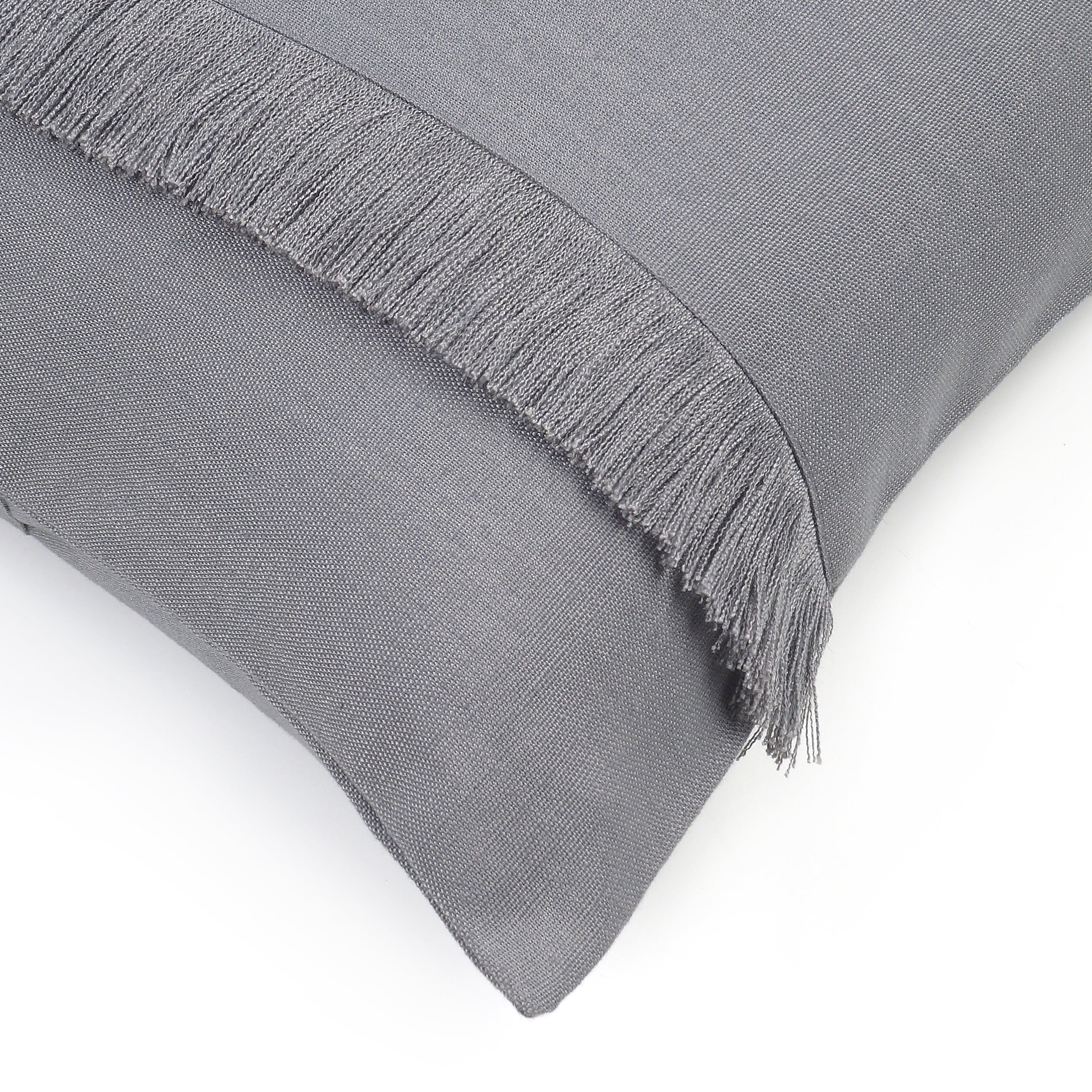 Bohemian Double Fringe Pillow Cover - Charcoal Grey