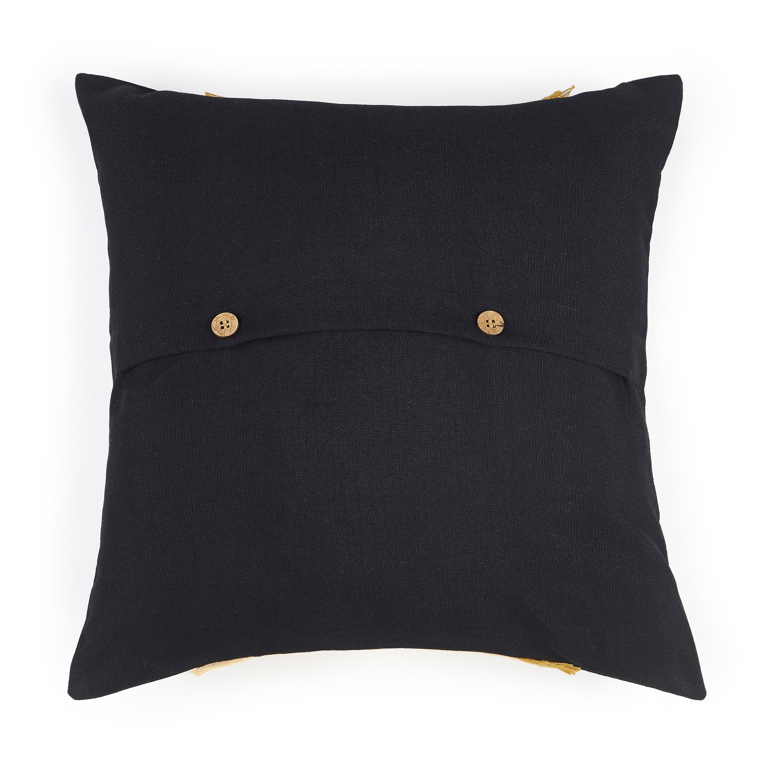 Bohemian Double Fringe Pillow Cover - Black and Mustard