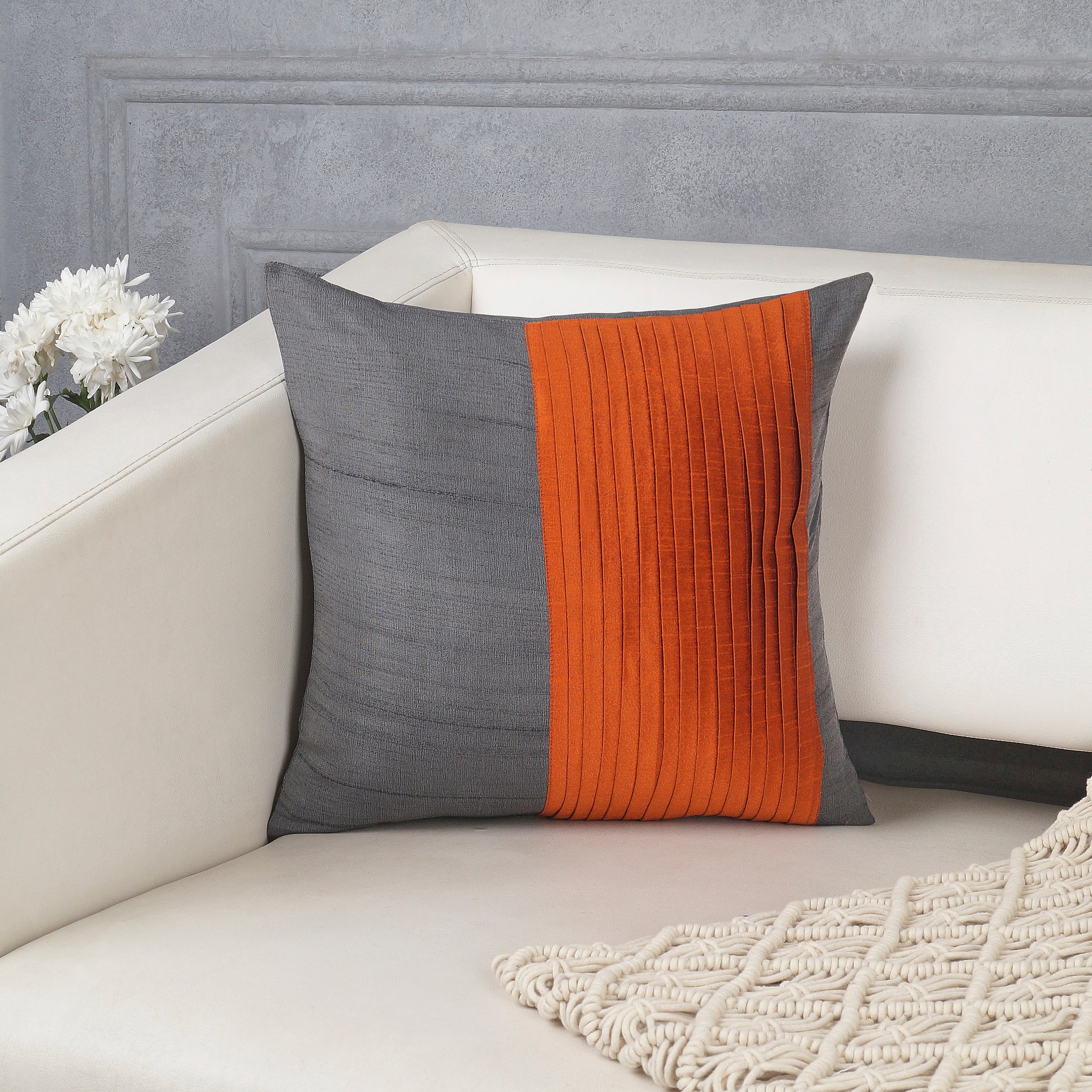 Lustra Pillow Cover - Charcoal Grey and Rust