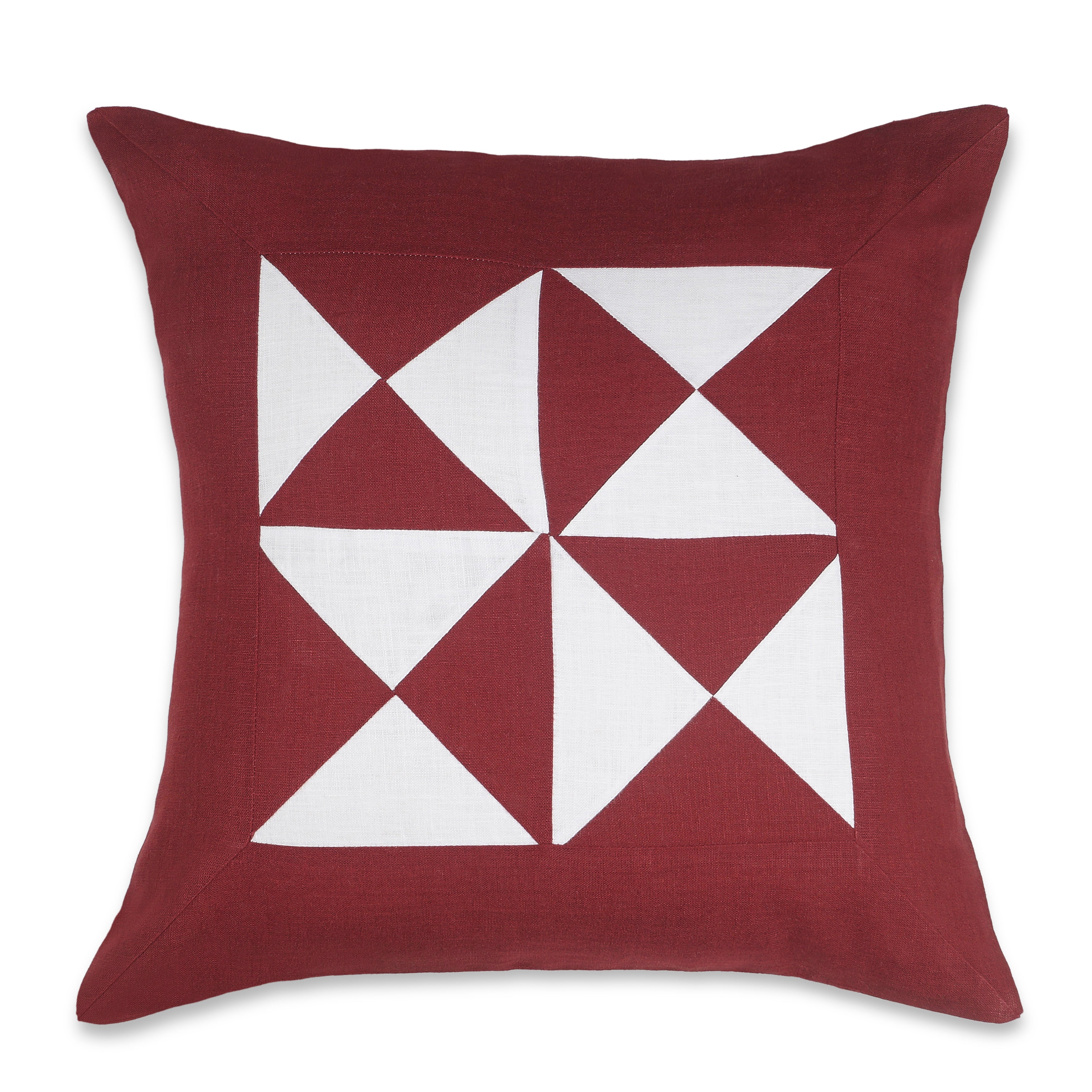 La Jolie Linen Pillow Cover - Dark Red and White