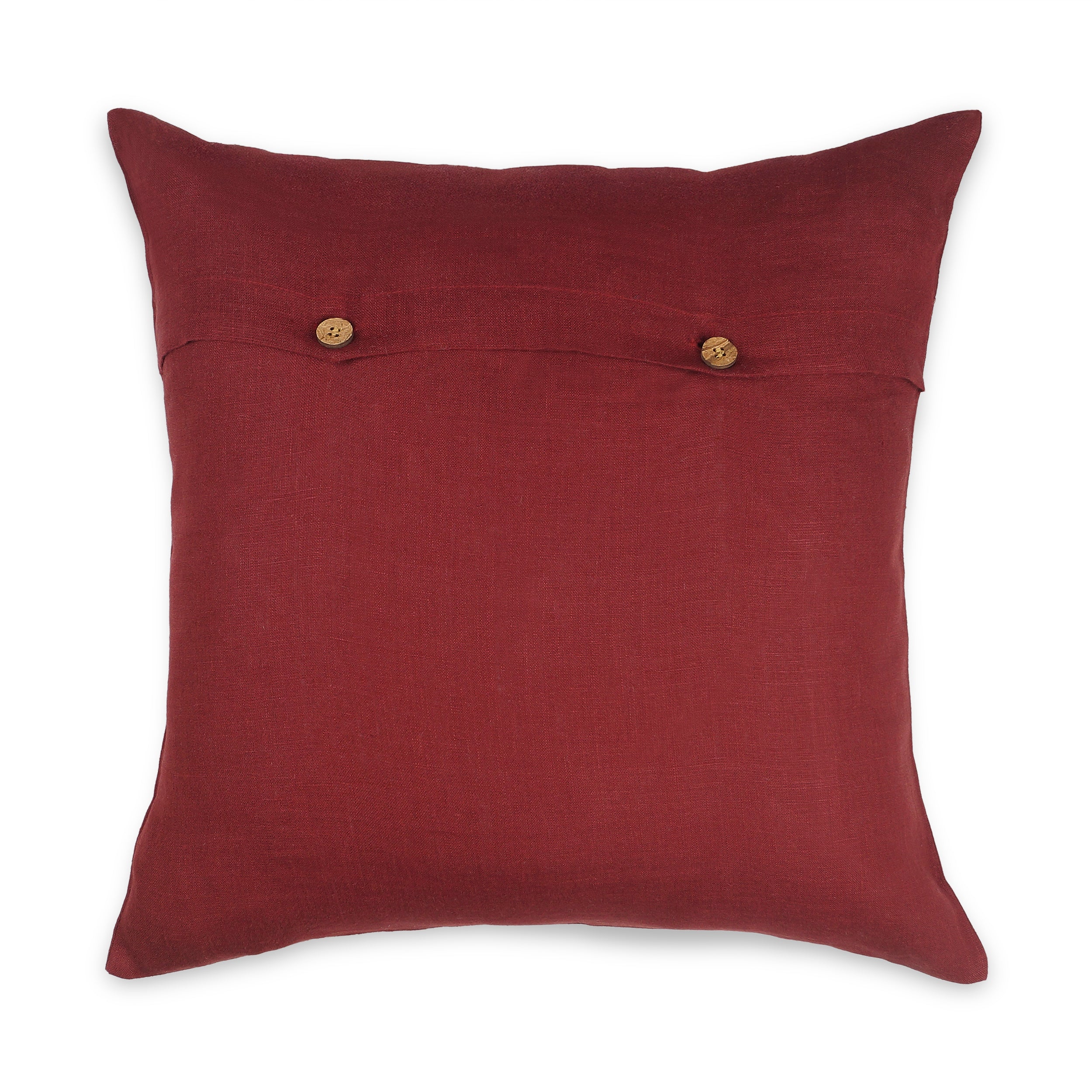 La Jolie Linen Pillow Cover - Dark Red and White