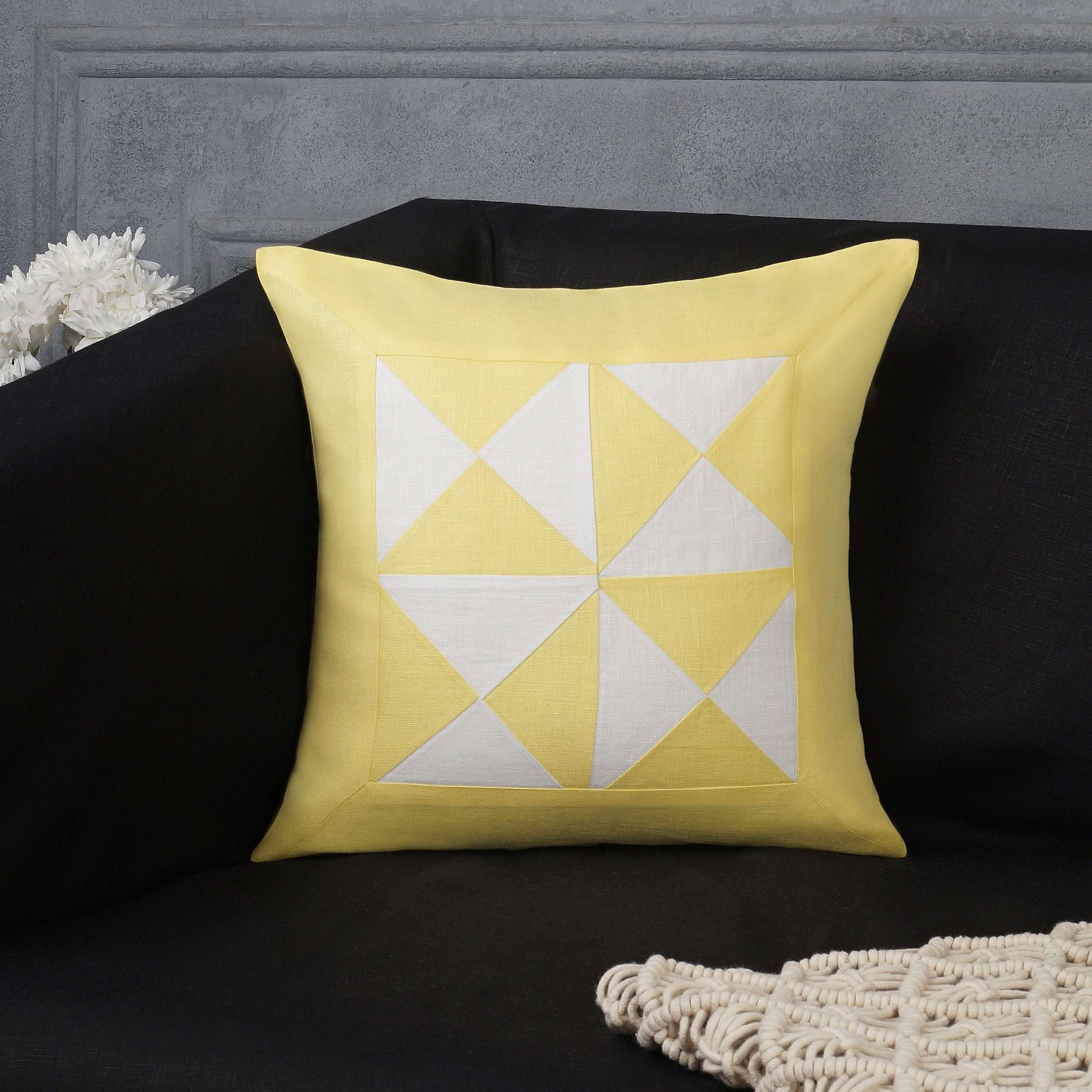 La Jolie Linen Pillow Cover - Lemon Yellow and White