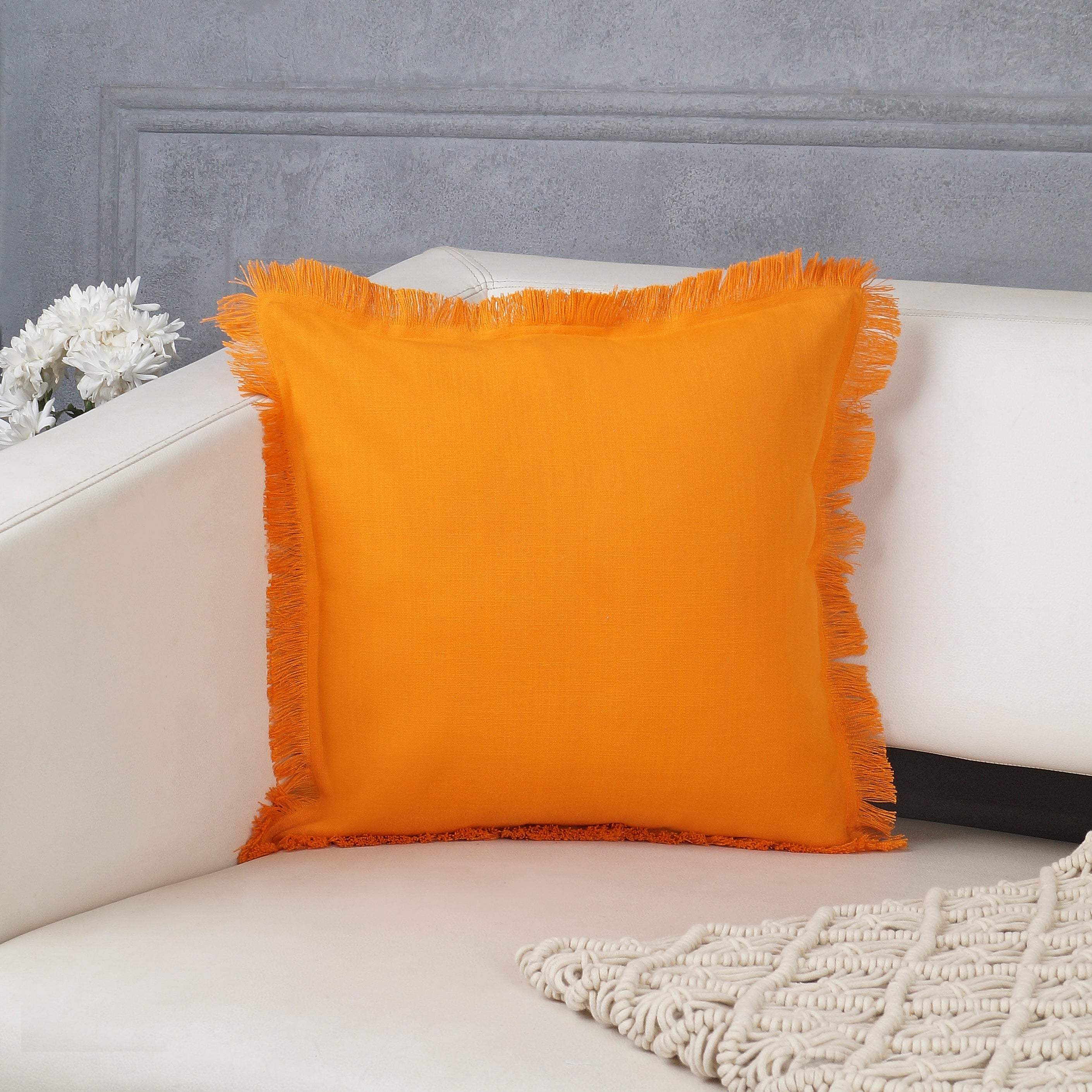 Bohemian Fringe Pillow Cover - Orange