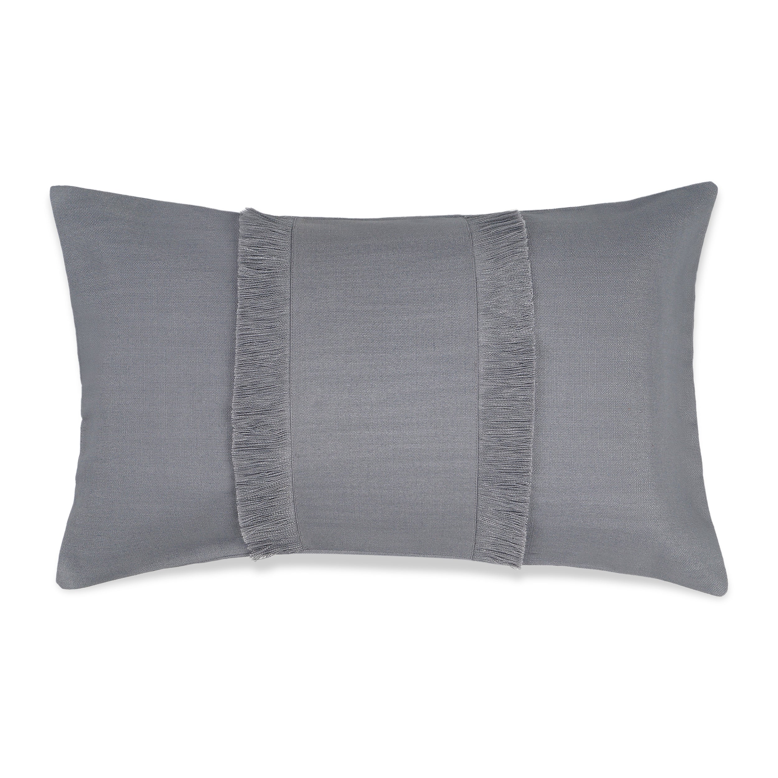 Bohemian Double Fringe Pillow Cover Rectangle - Charcoal Grey