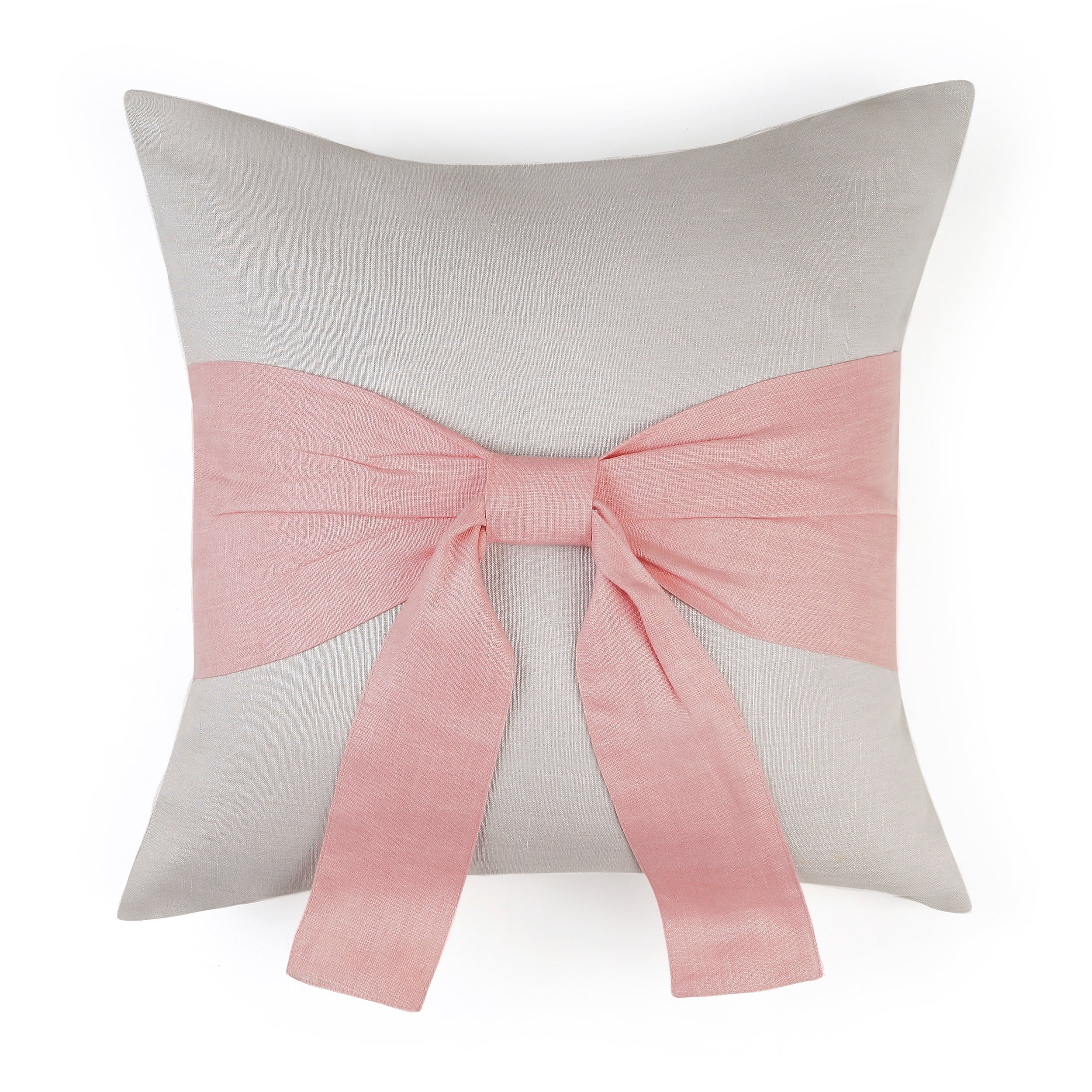 Bow Bliss Linen Pillow Cover - Silver Grey and Dusty Pink