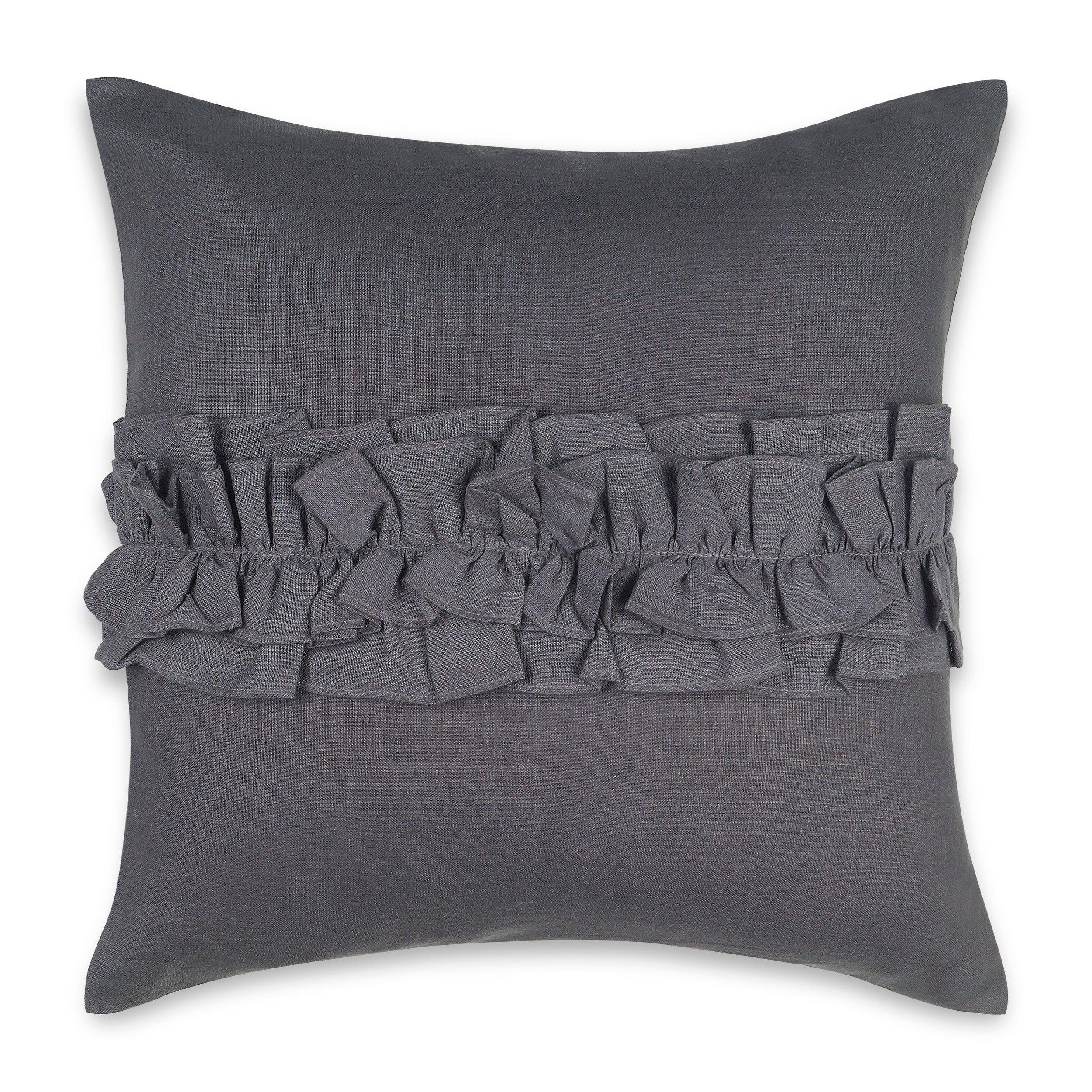 Noir Bloom Linen Pillow Cover - Charcoal Grey