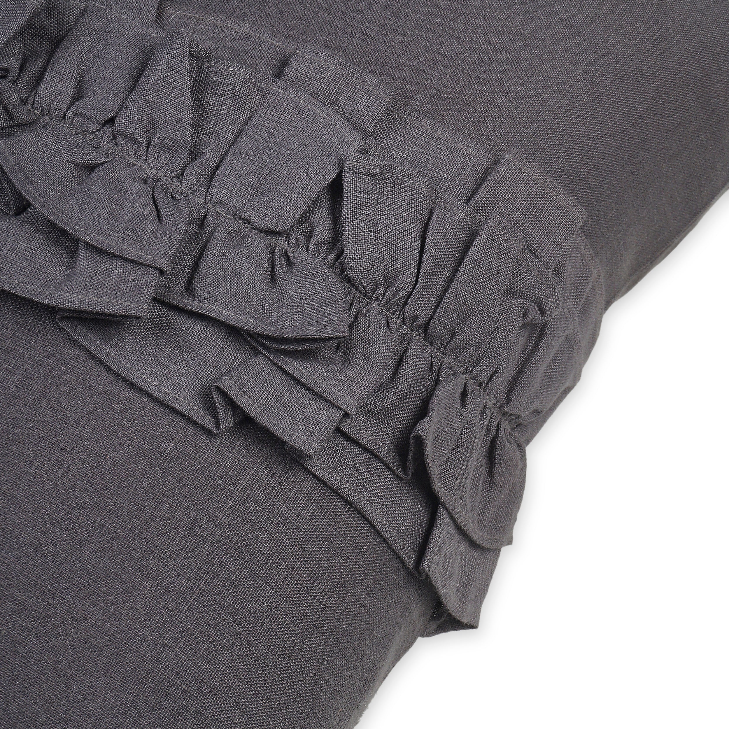 Noir Bloom Linen Pillow Cover - Charcoal Grey