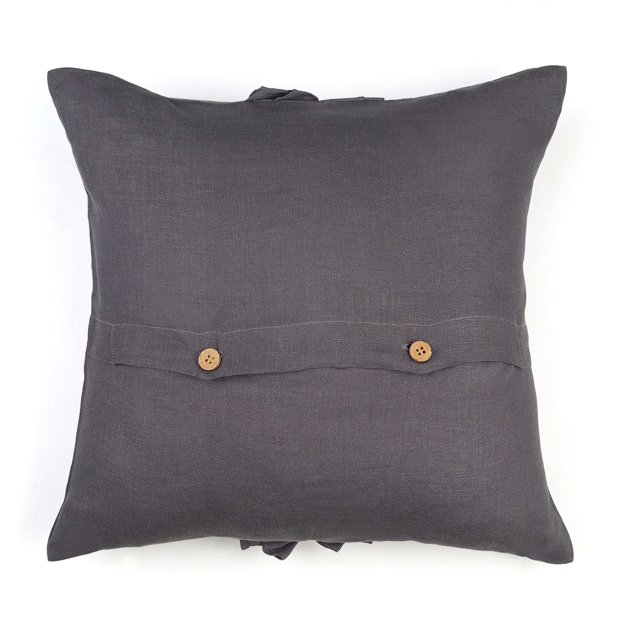 Noir Bloom Linen Pillow Cover - Charcoal Grey