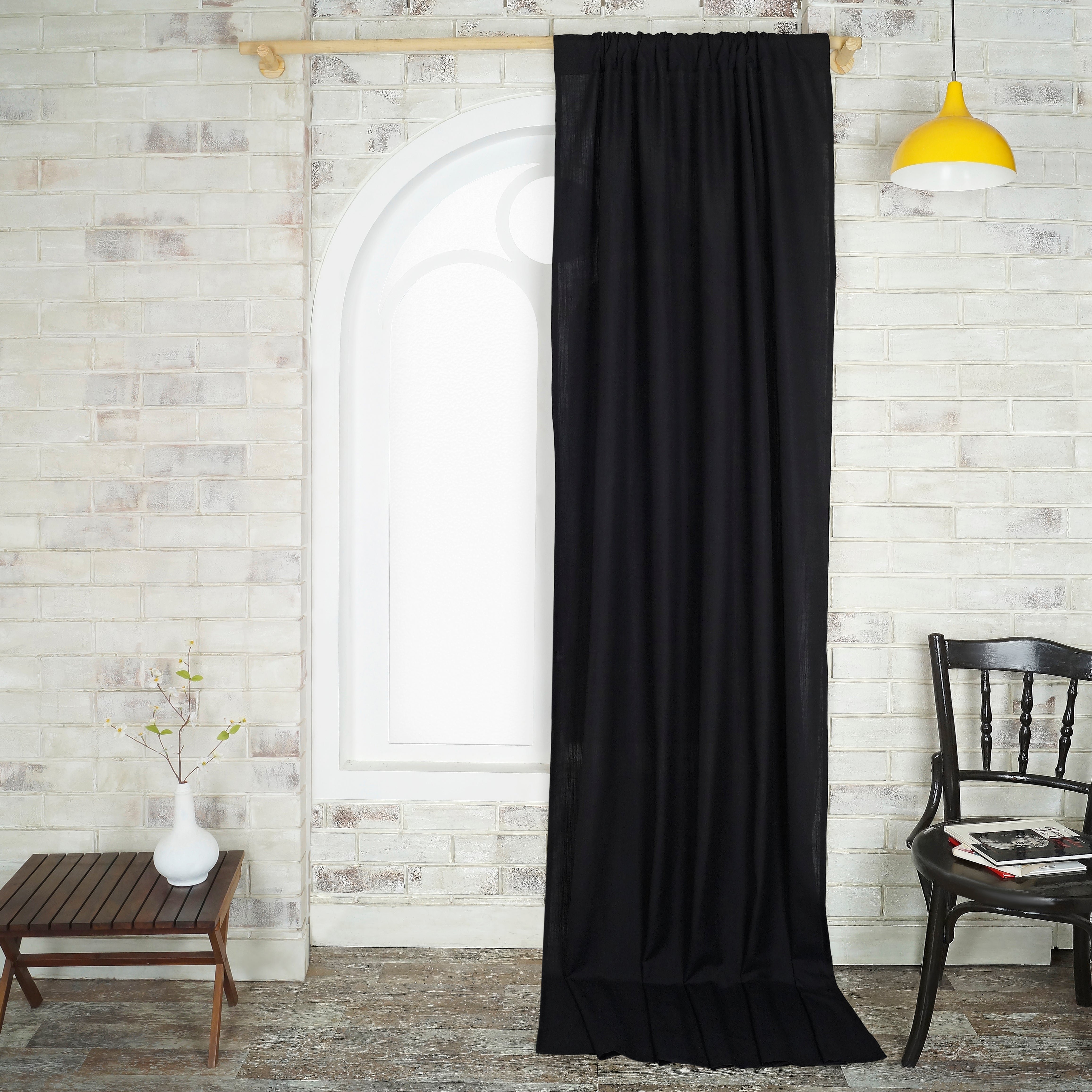 Black Faux Linen Curtain - 