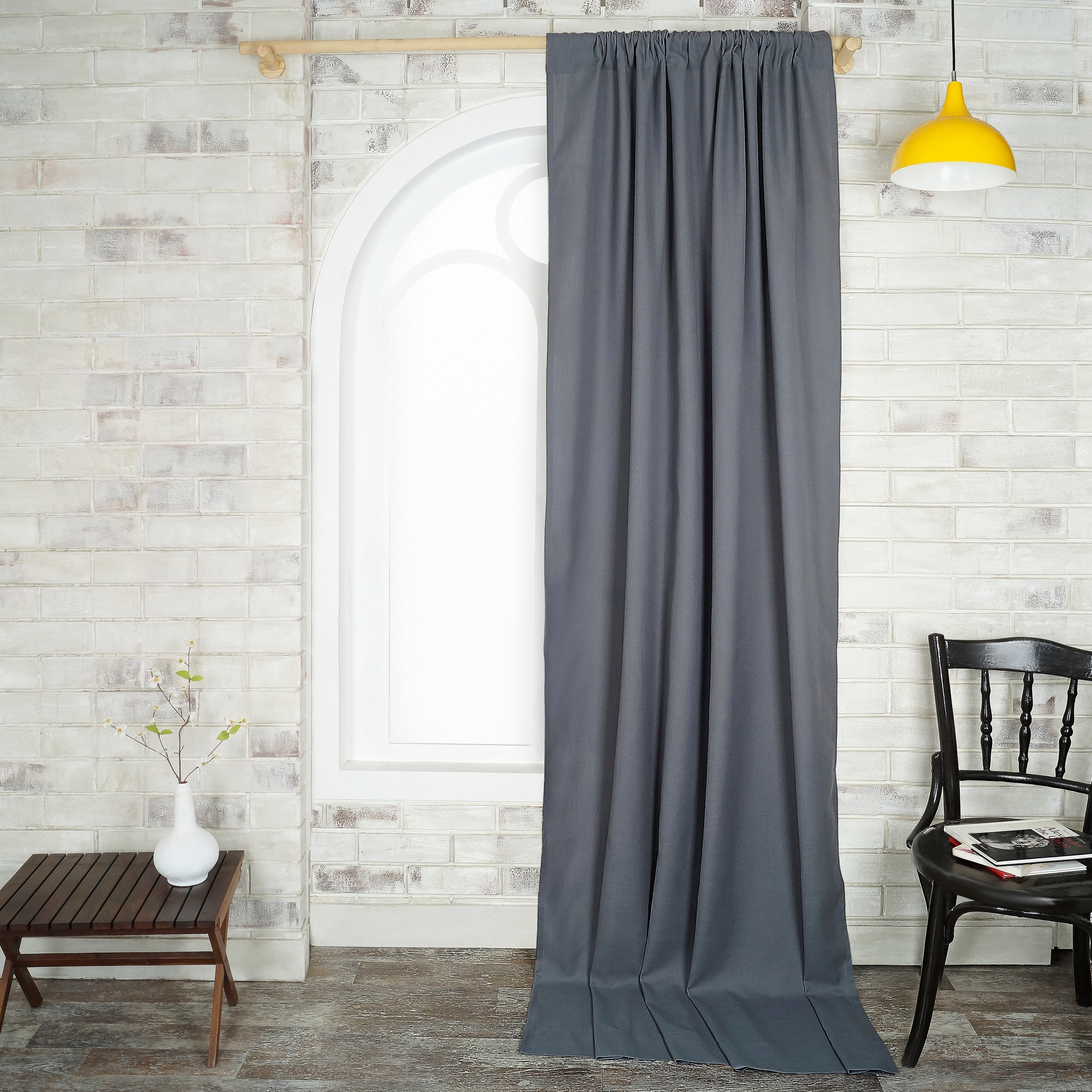 Charcoal Grey Faux Linen Curtain