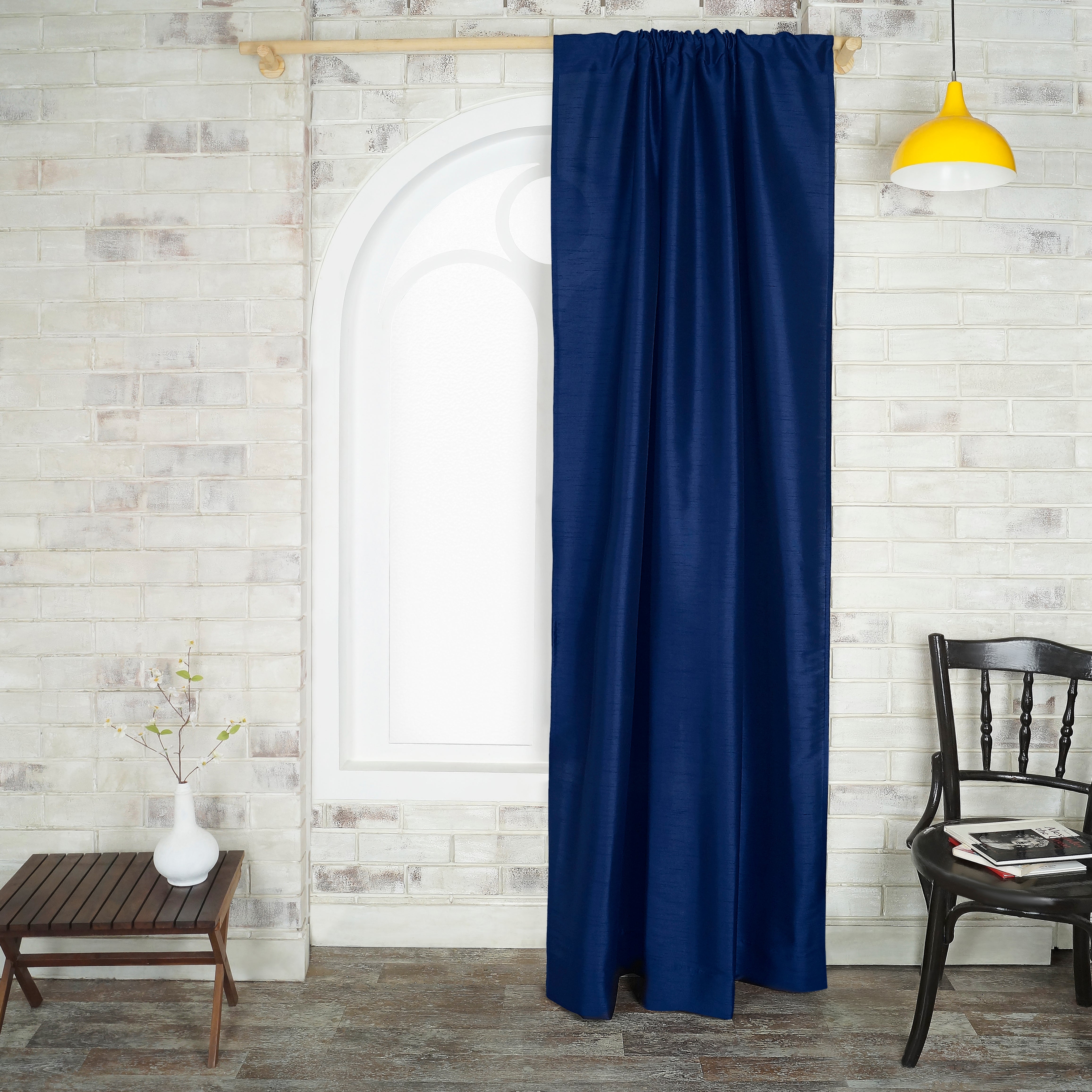 Navy Blue Vegan Silk Curtain - 