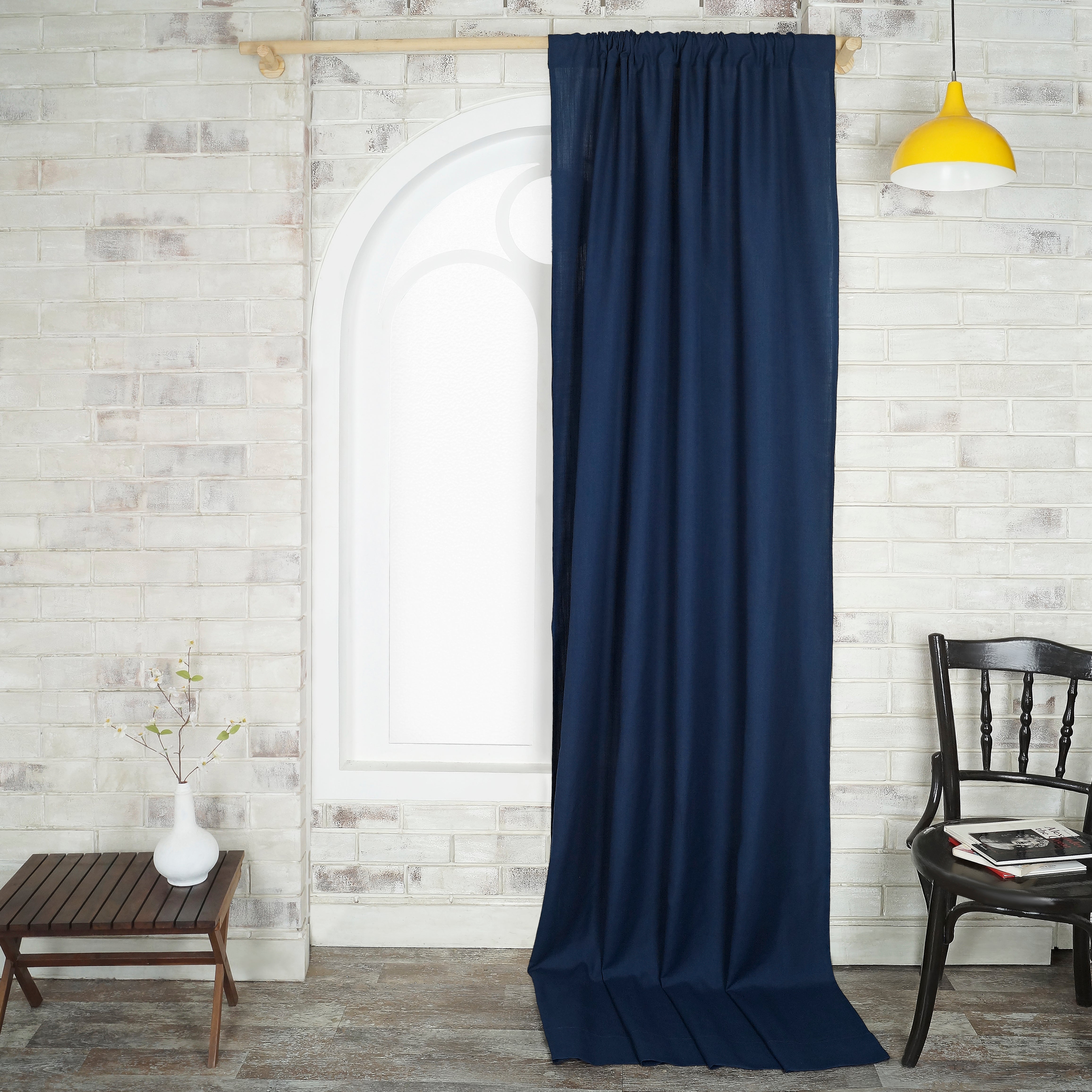 Navy Blue Faux Linen Curtain - 