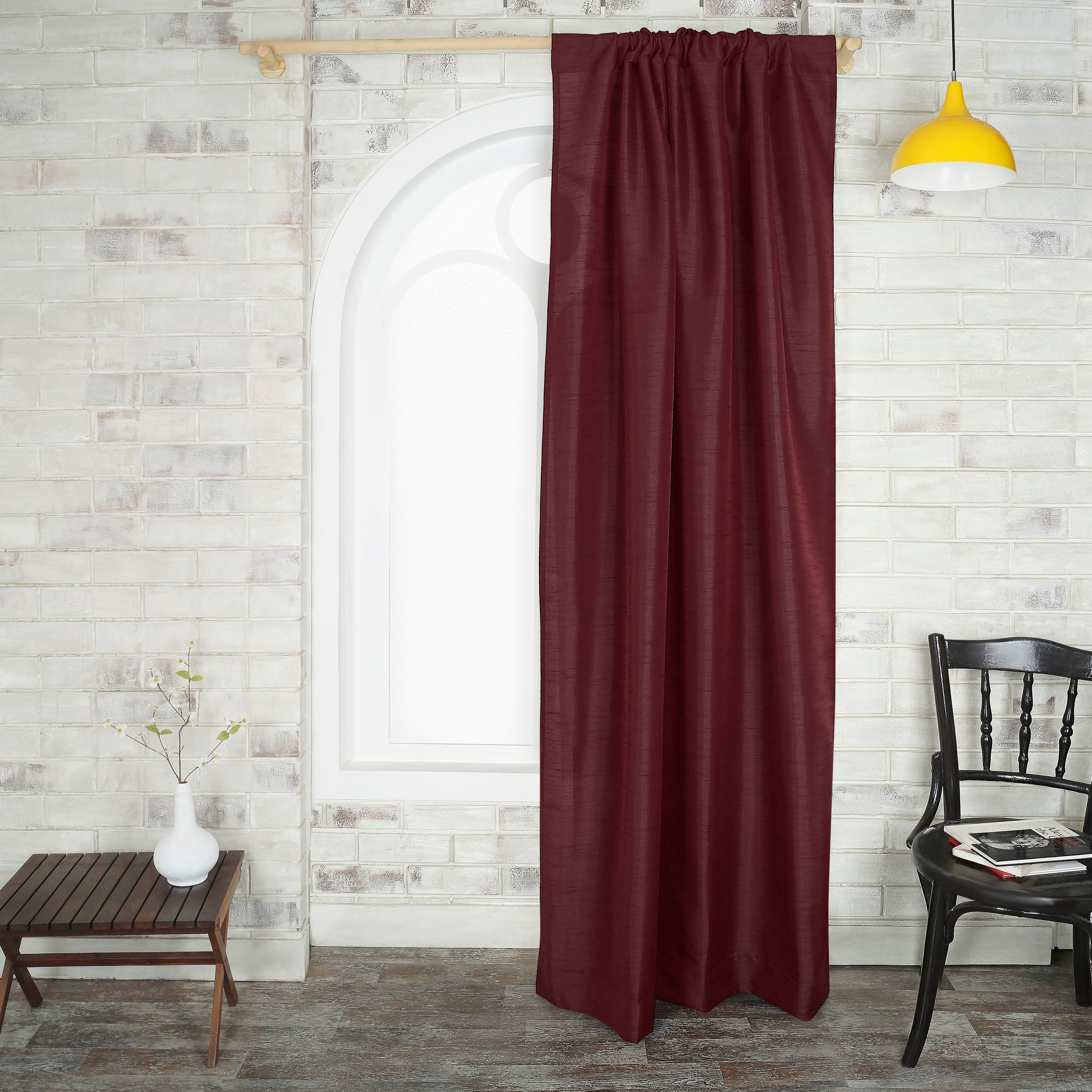 Wine Red Vegan Silk Curtain - 