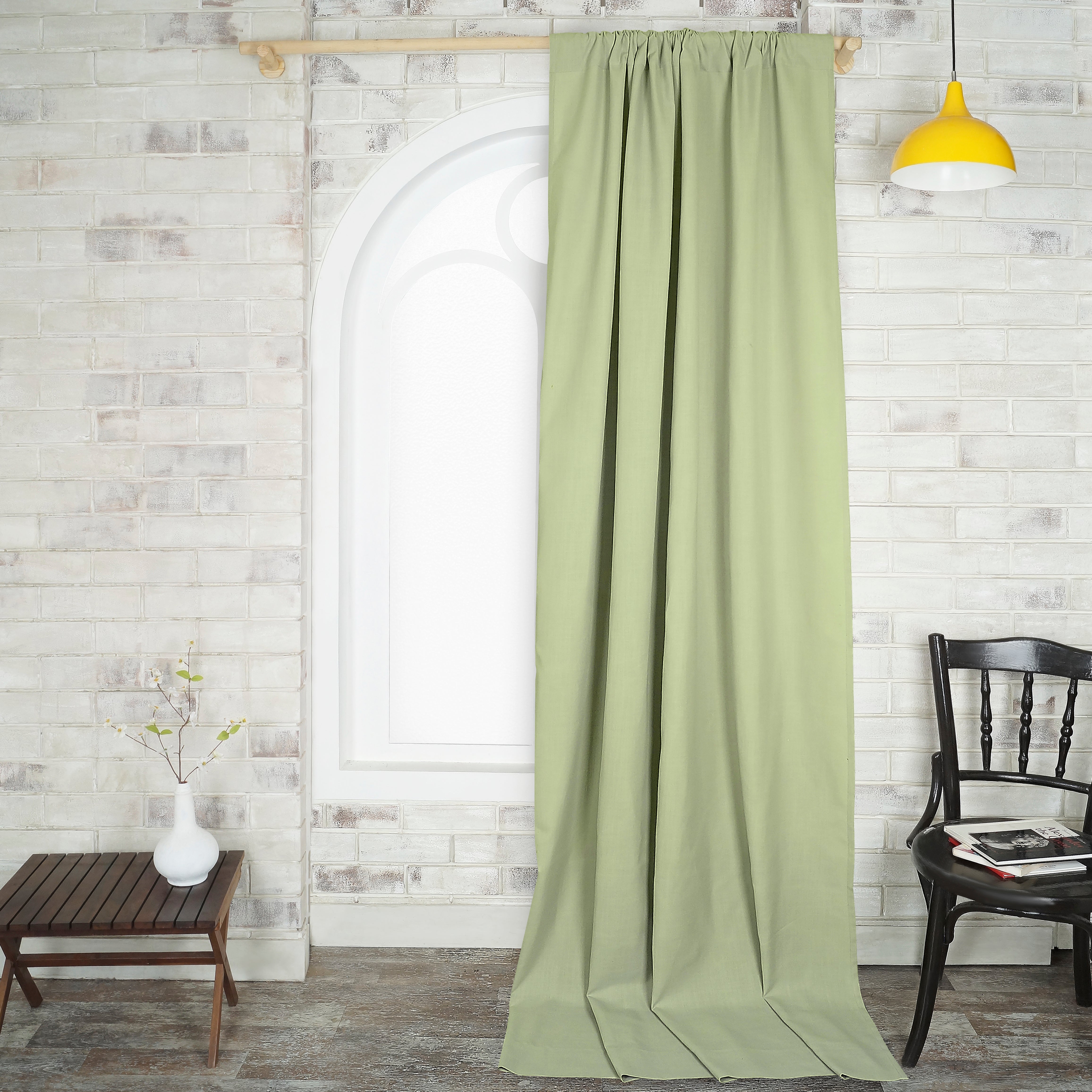 Sage Green Faux Linen Curtain - 