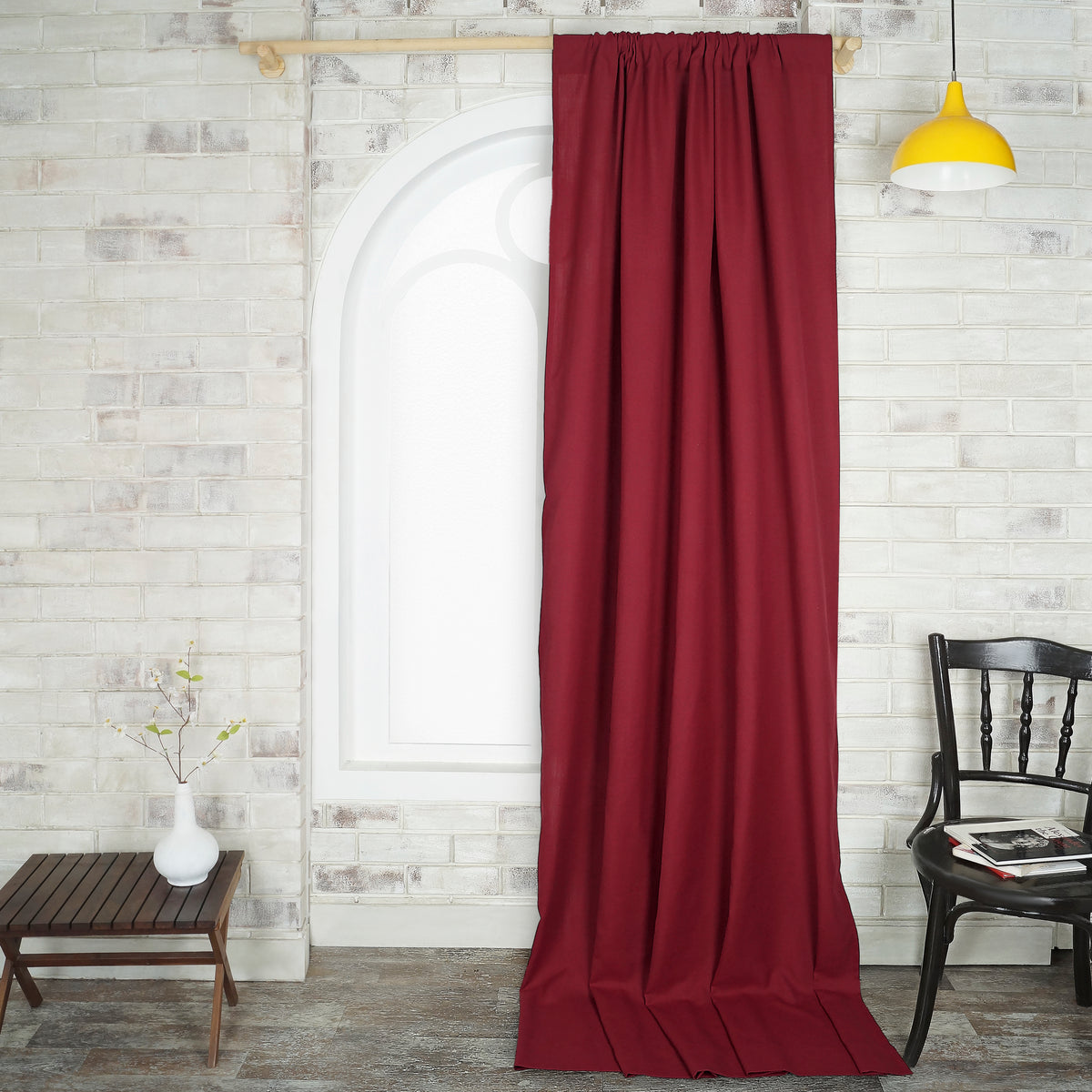 Red Faux Linen Curtain