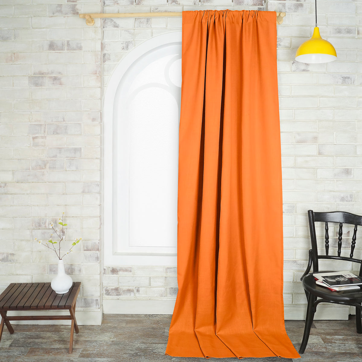 Orange Faux Linen Curtain