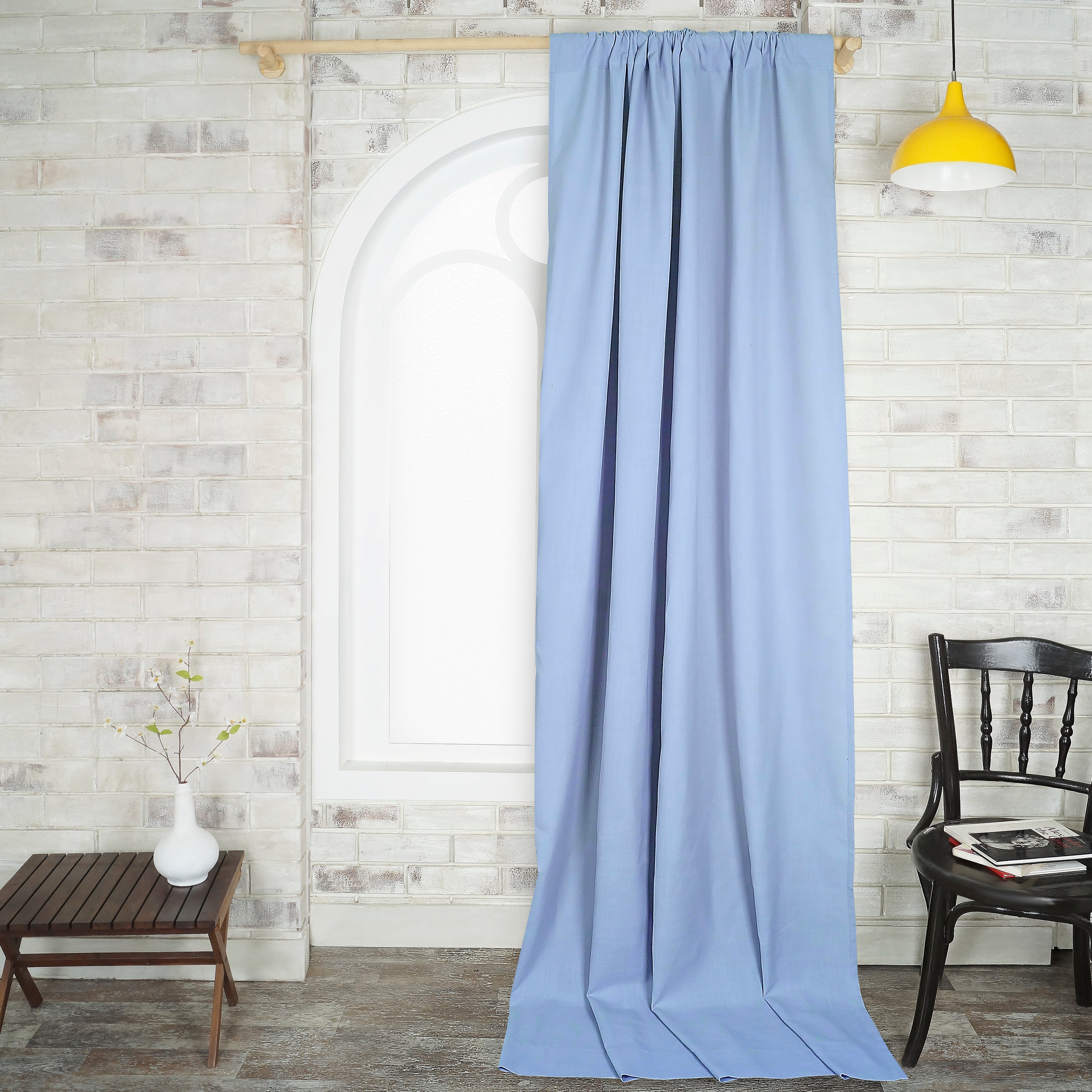 Light Blue Faux Linen Curtain - 