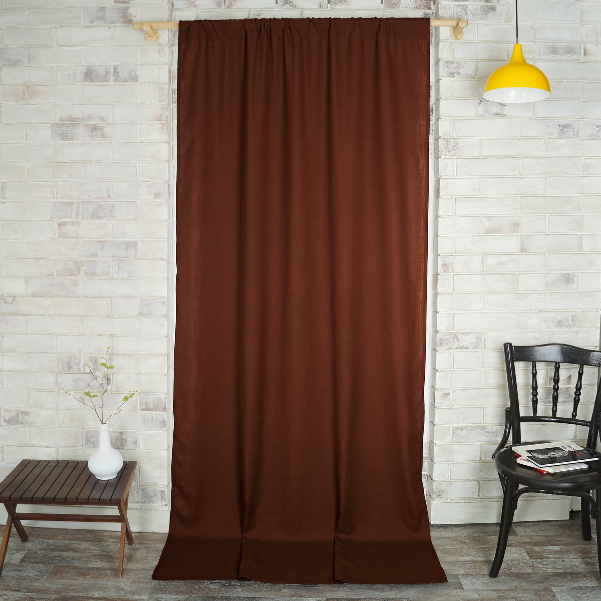 Brown Faux Linen Curtain