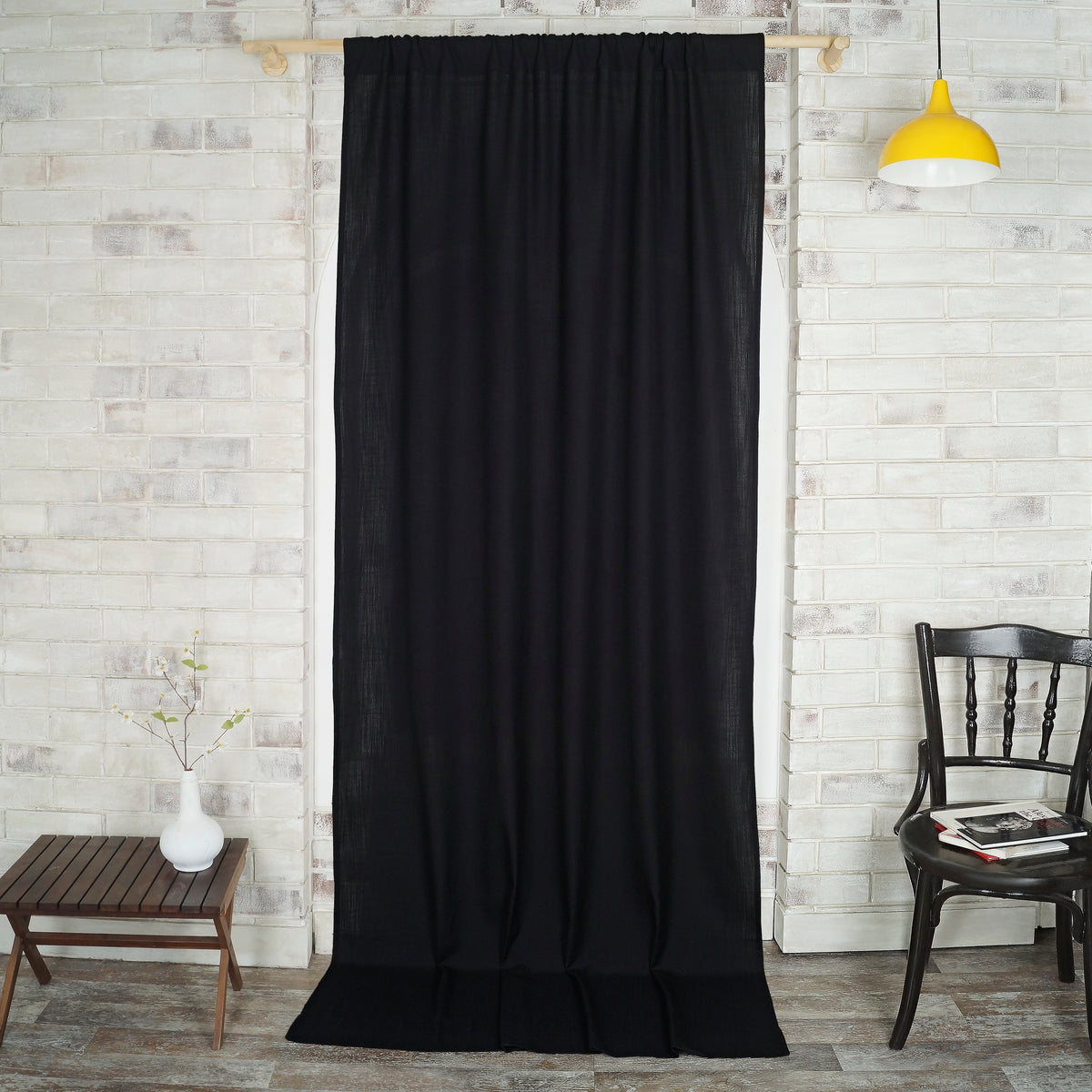 Black Faux Linen Curtain